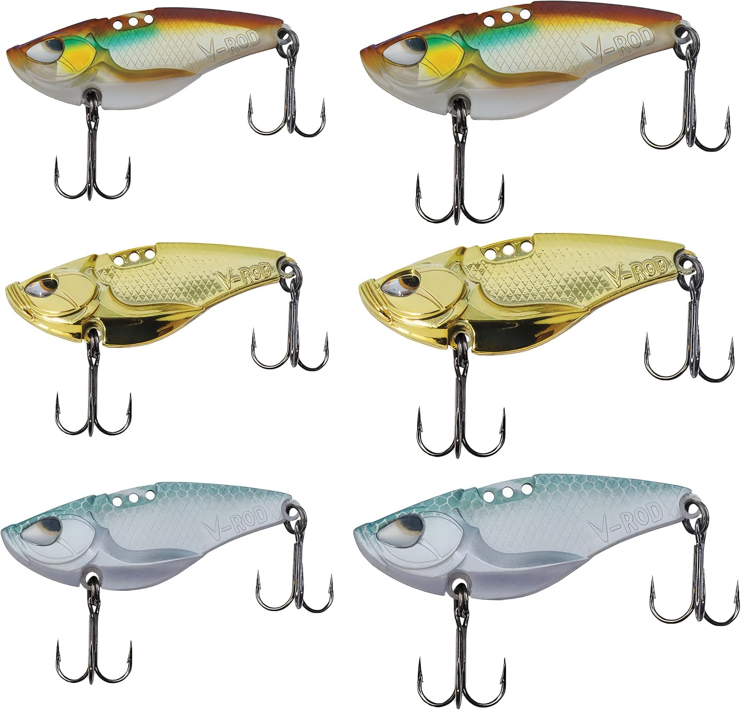 Acme V-Rod – Juego de 6 señuelos de pesca Acme de gran tamaño para lubina, trucha, lucioperca, salmón, lucio, panfish.