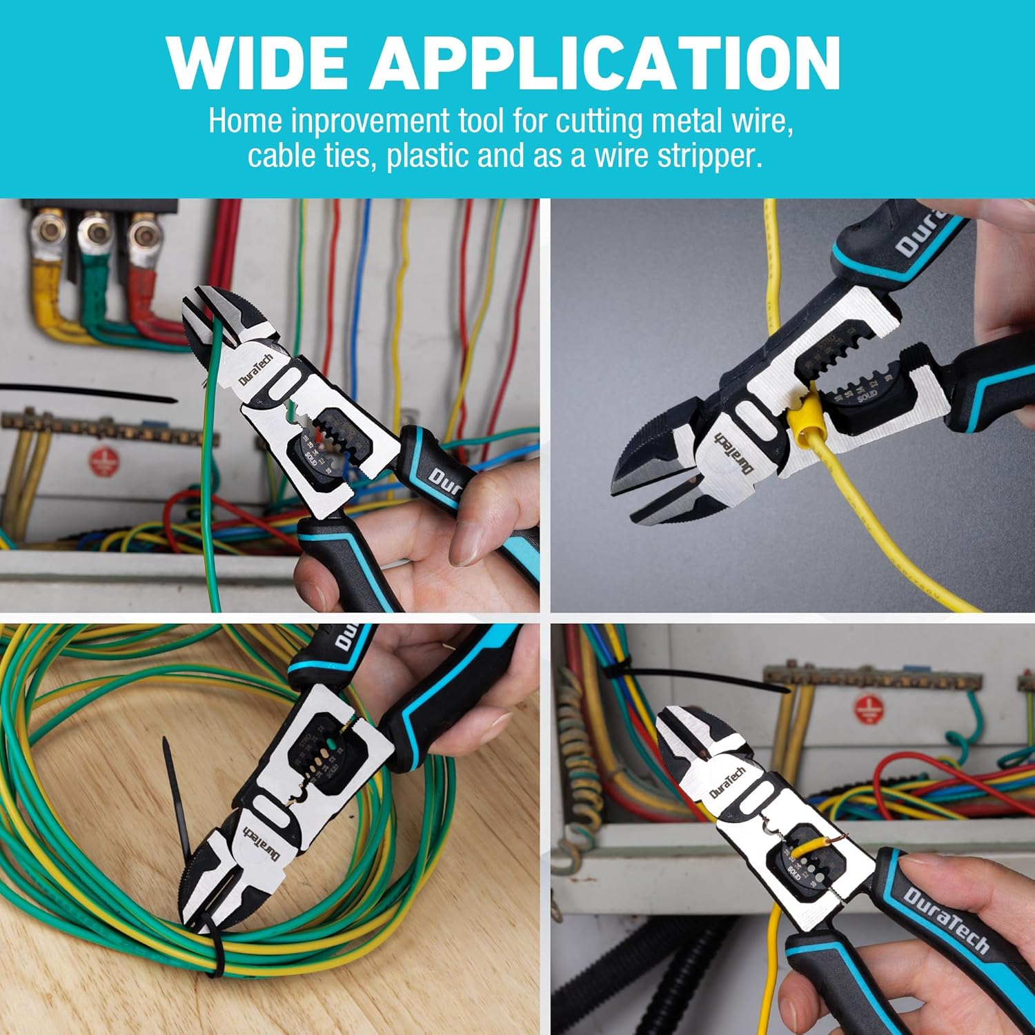 DURATECH Alicates de corte diagonal 4 en 1, alicates de corte lateral multifunción de 8 pulgadas con pelacables, cortadores de alambre con mango