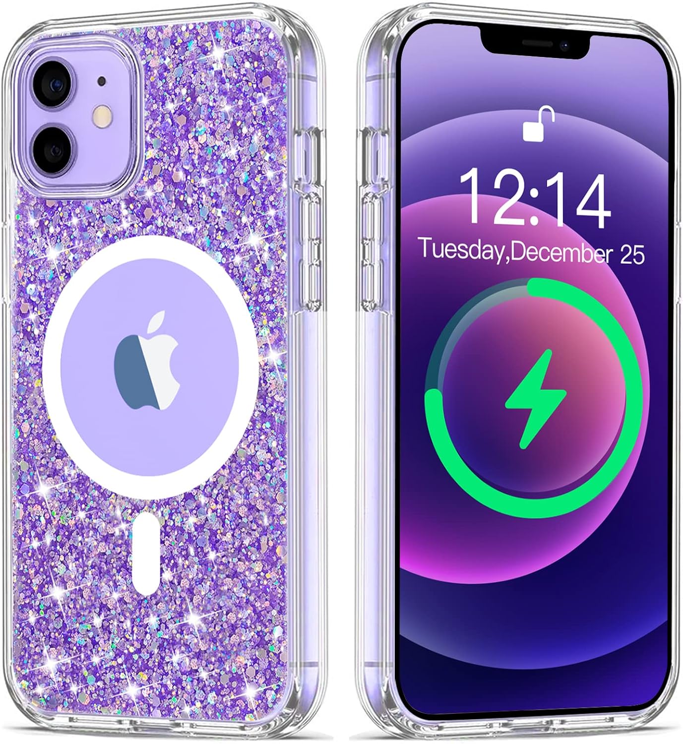 ESTPEAK Funda magnética brillante para iPhone 12 Pro compatible con MagSafe bonito diseño de purpurina brillante estética delgada a prueba de golpes