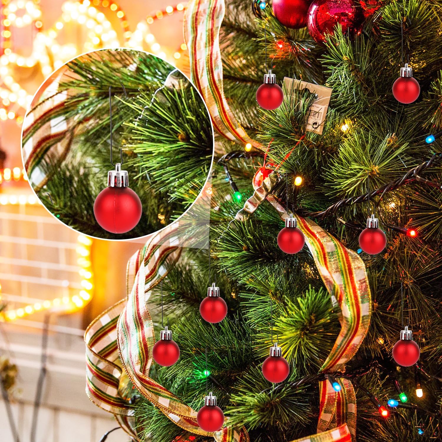 200 ganchos para adornos de Navidad, 2.4 x 0.5 pulgadas, ganchos para adornos de árbol de Navidad en forma de C con caja de almacenamiento, ganchos