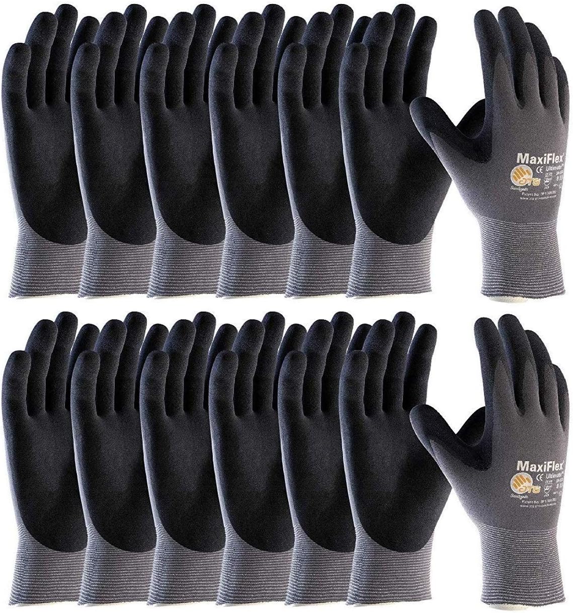 MaxiFlex 34-874 – Guantes de nailon y licra de punto sin costuras con agarre de microespuma recubierta de nitrilo en la palma y los dedos (12, S)