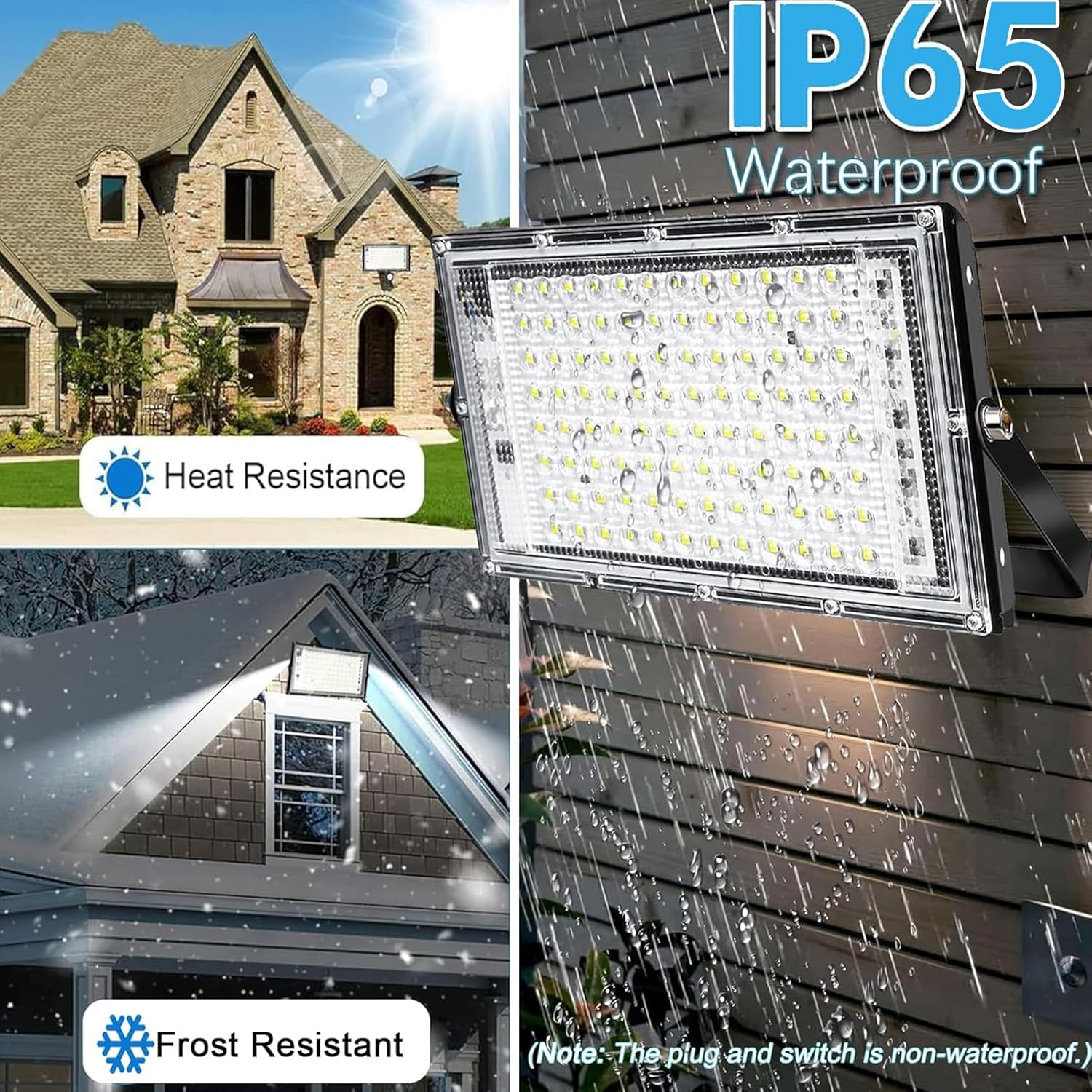 100W LED Outdoor Flood Light, 2 Pack 8000LM Plug in Flood Light Outdoor, IP66 Waterproof Exterior Security Lights, 6500K Daylight White Super Bright