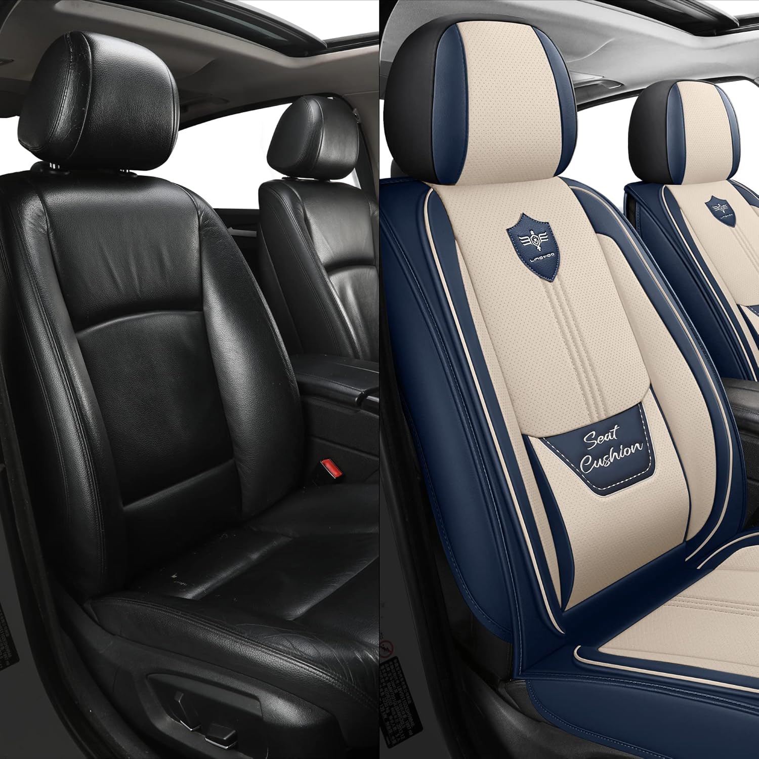LINGVIDO Fundas de cuero para asiento de automóvil, funda transpirable para automóvil, accesorios de cojín para automóviles y SUV, camión, juego de