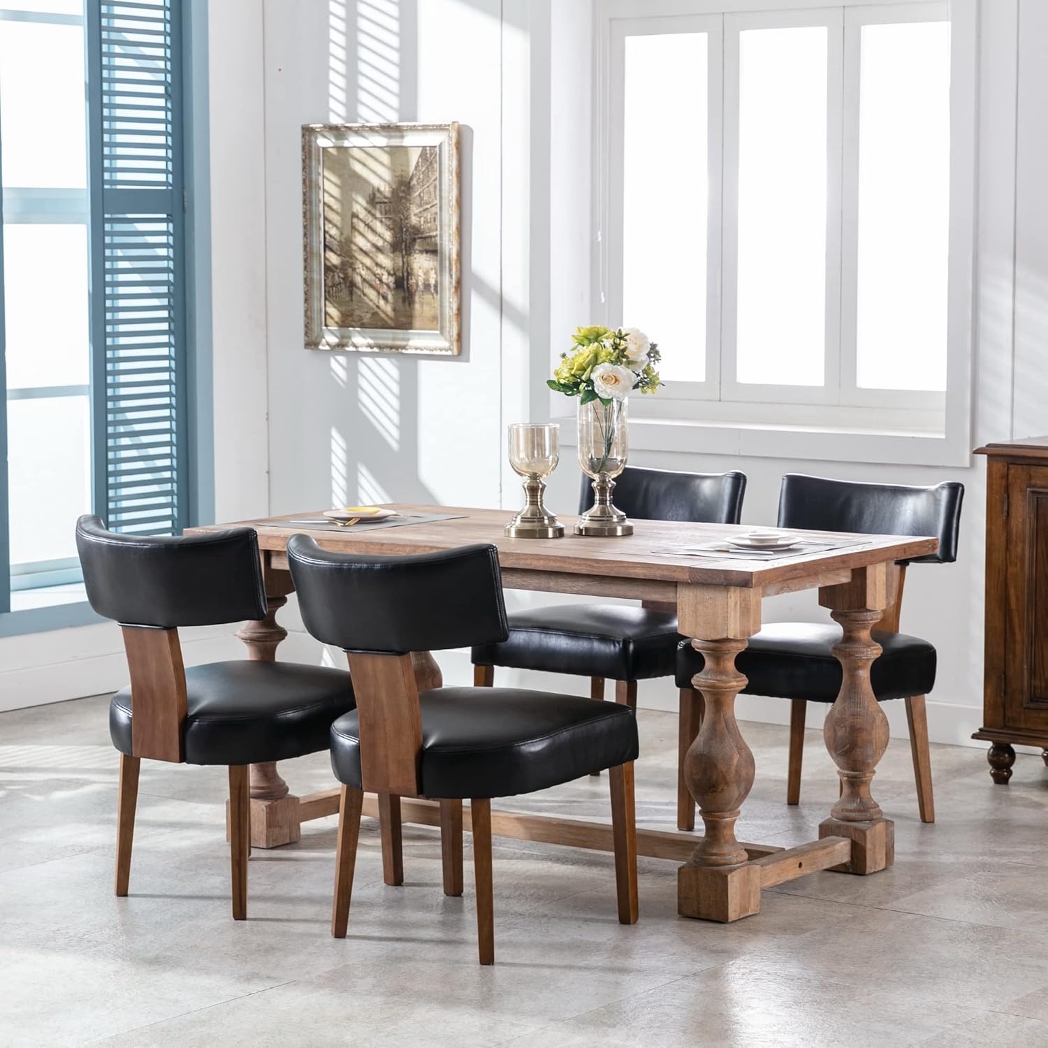 BESTANO Juego de 2 sillas de comedor modernas, cómodas sillas laterales tapizadas con patas de madera, sillas de comedor de piel sintética con