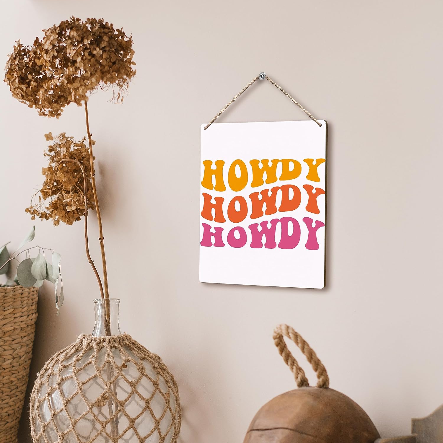 FUGWN Letreros de madera de Howdy rosa y naranja de 8 x 10, letrero de howdy, decoración de pared preparada, decoración de pared de vaquera rosa,