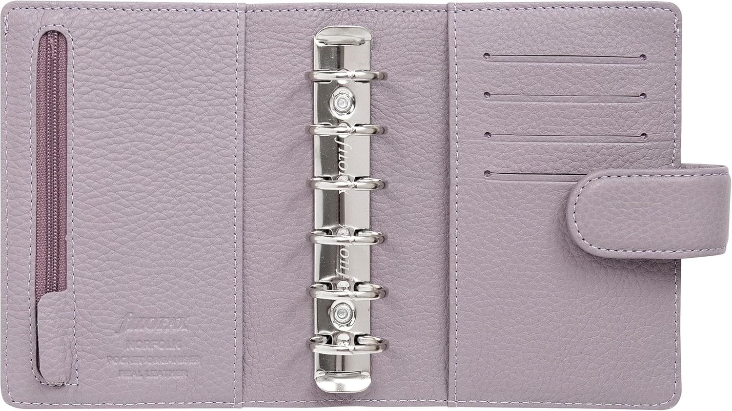 Filofax Norfolk – Organizador de bolsillo, color lavanda, cuero suave de grano completo, seis anillos, con calendario semanal para ver, multilingüe,