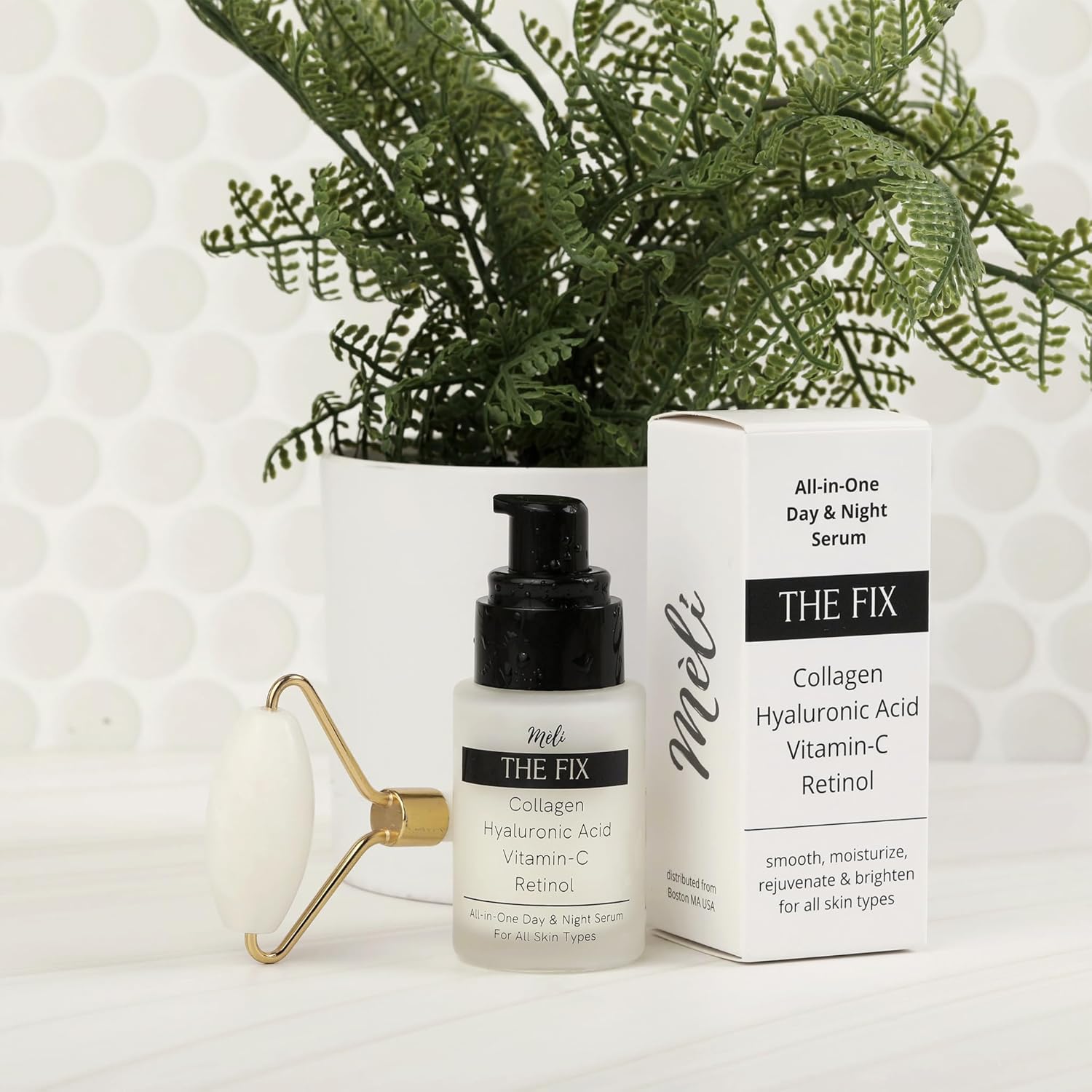 The Fix 4 en 1 suero hidratante facial con colágeno, ácido hialurónico, vitamina C y retinol, fórmula antienvejecimiento día y noche para suavizar,