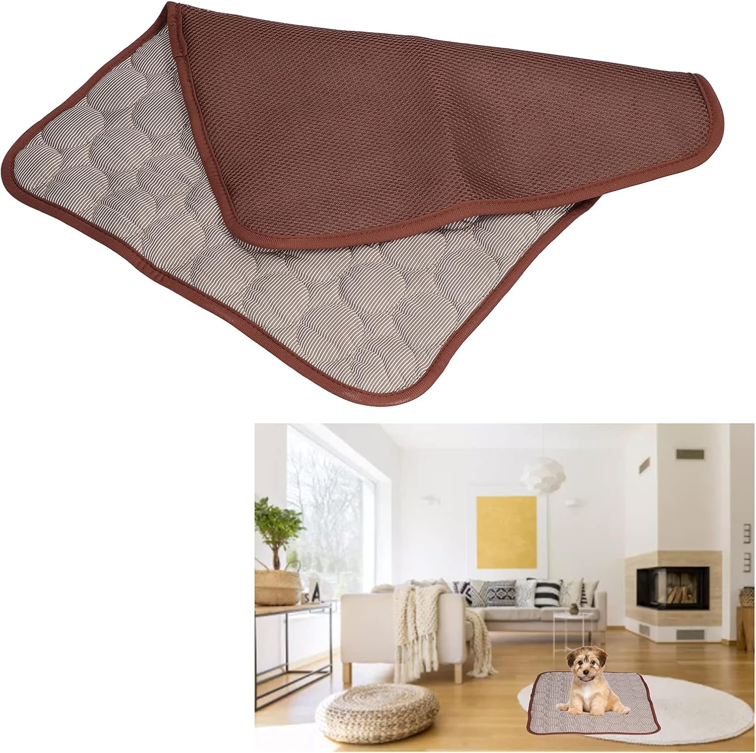 Almohadillas de enfriamiento, se mantienen frescas en la cama refrescante para perros Summe, fáciles de limpiar para suelos (marrón, S (19.7 x 15.7