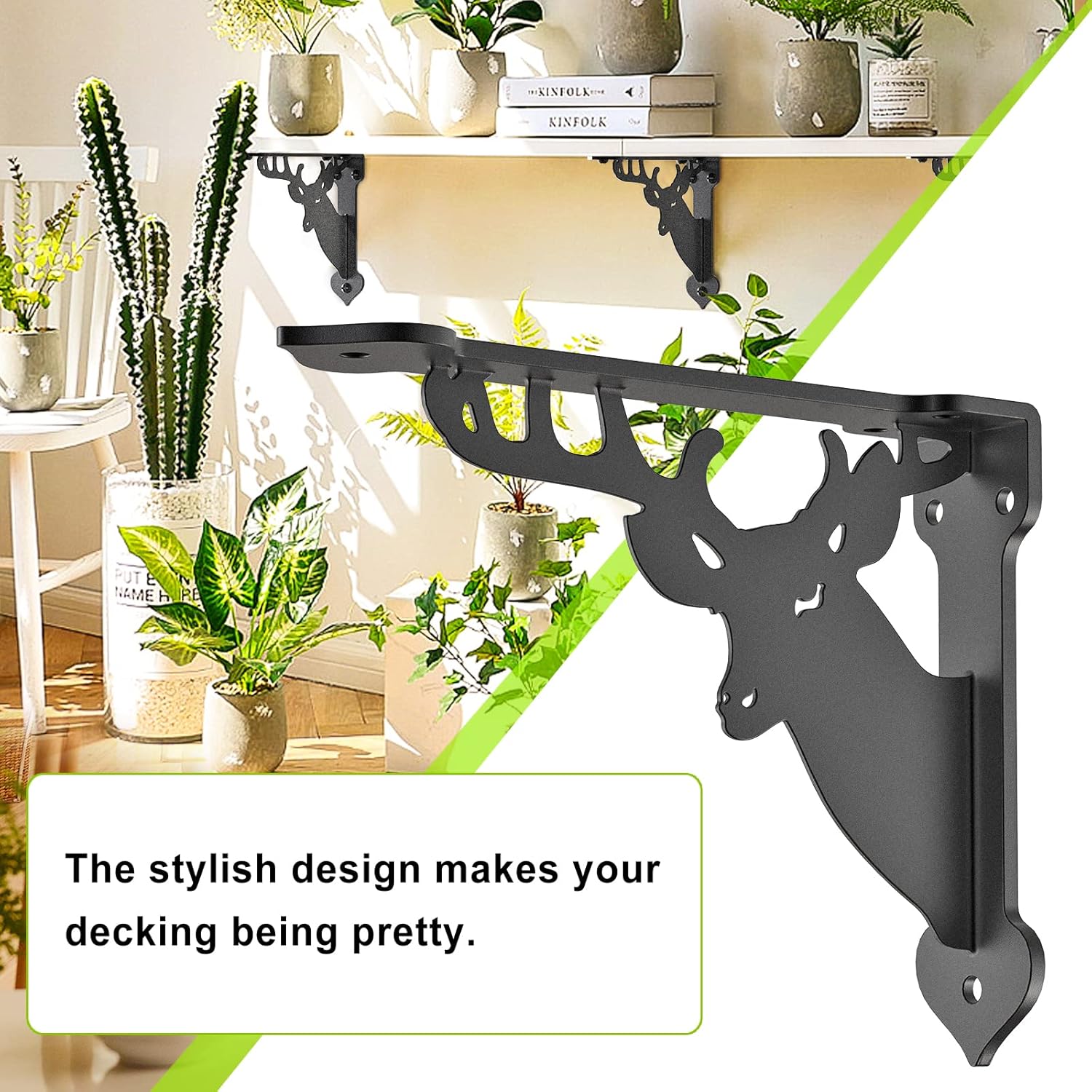 SELEWARE Soportes para estantes de ciervos, soportes de estante de pared, soportes de esquina de metal, 8 x 7 pulgadas, soporte de esquina,