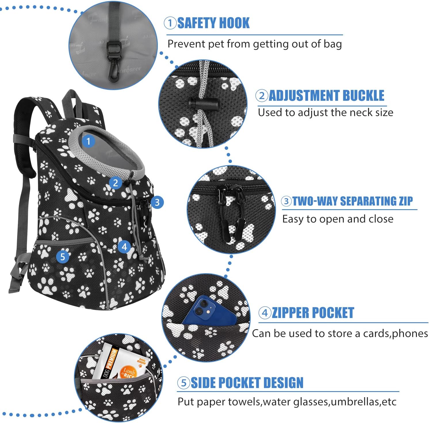 YESLAU Mochila transportadora para perros pequeños y medianos, bolsa de viaje, paquete frontal, transpirable, ajustable, con tiras reflectantes de