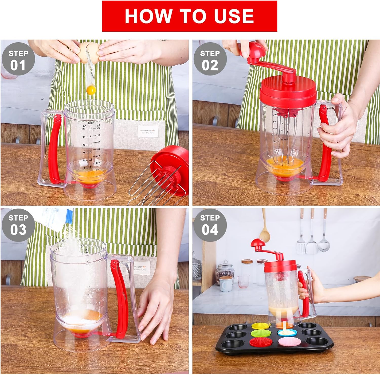 Dispensador de masa 3 en 1, dispensador automático de masa para panqueques y cupcakes con molde para pastel, dispensador de grado alimenticio sin