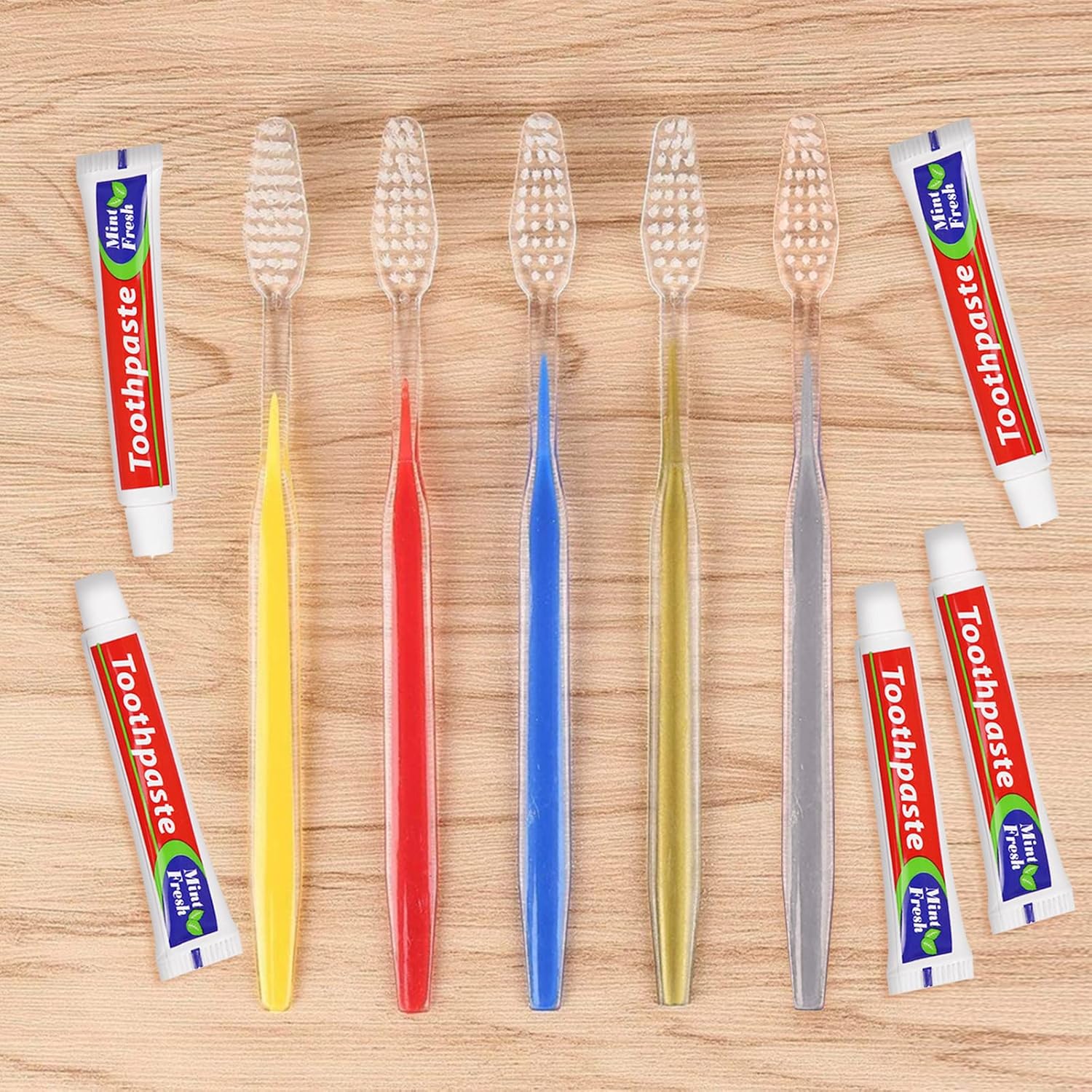 Cepillos de dientes desechables con pasta de dientes envueltos individualmente, 5 colores, cepillo de dientes a granel y pasta de dientes, 0.35 oz