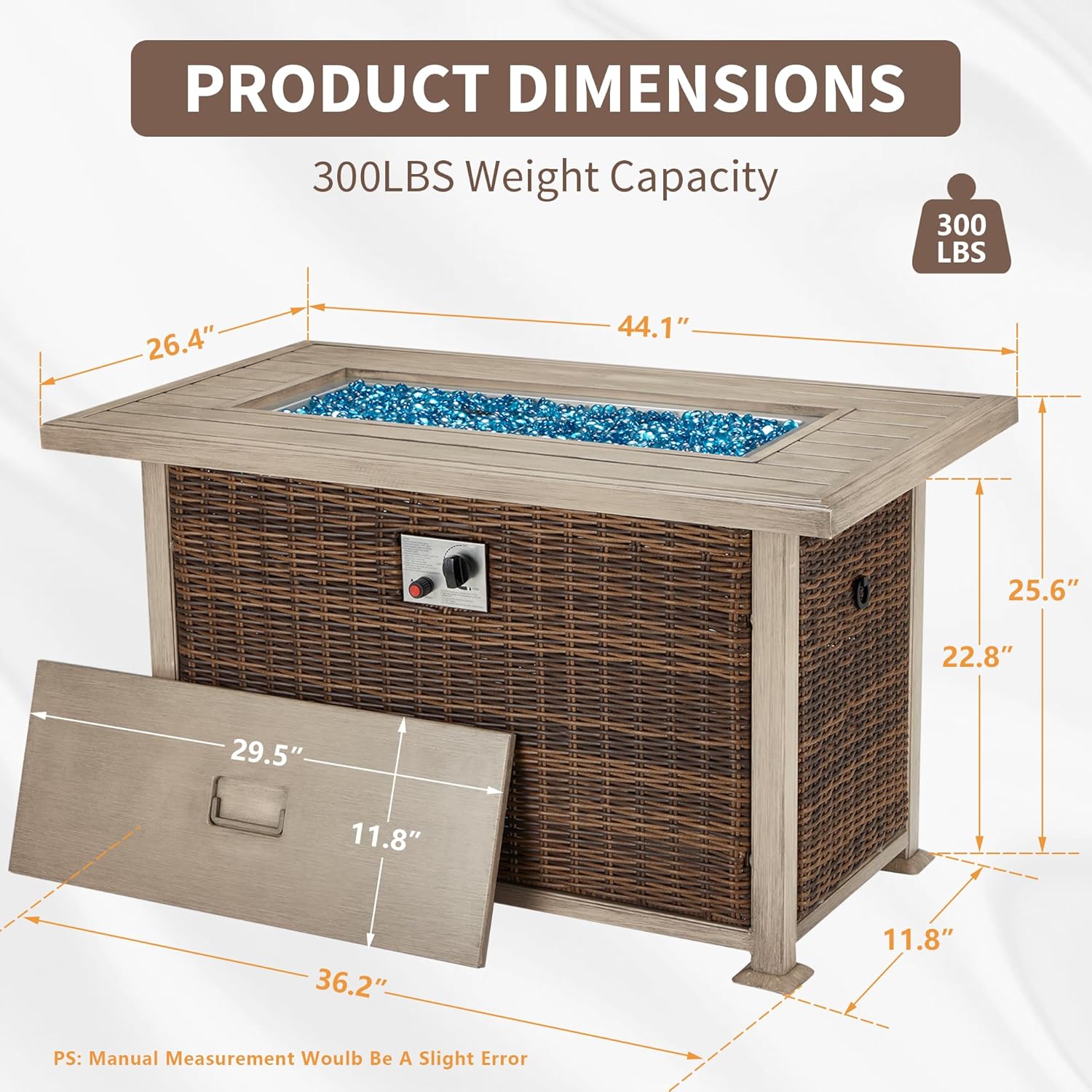 HOMREST Mesa para fogata de propano de 44 pulgadas, mesa de fuego de gas de encendido automático de 50,000 BTU con certificación CSA, mesa