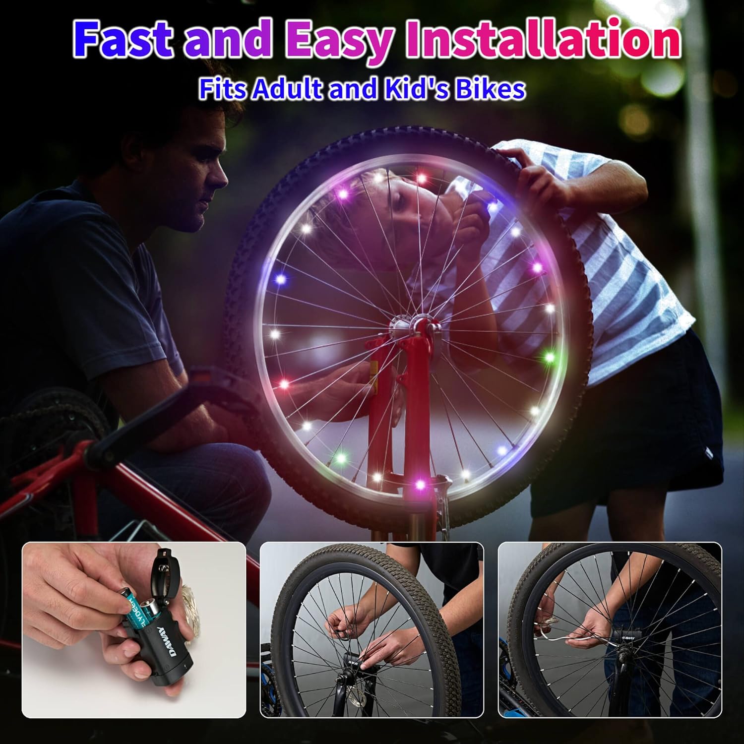 DAWAY Luces LED A01 para rueda de bicicleta, luces brillantes para radios de bicicleta, luces de seguridad impermeables para neumáticos de