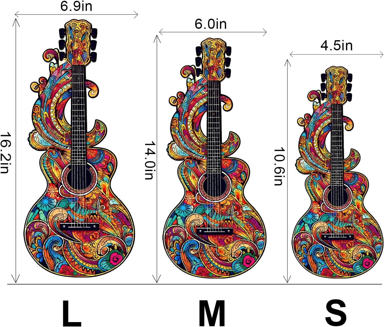 WOODBESTS Rompecabezas de madera para adultos, hermoso rompecabezas en forma de guitarra (M, 170 piezas, 11.2 x 4.8 pulgadas), hermosa caja de