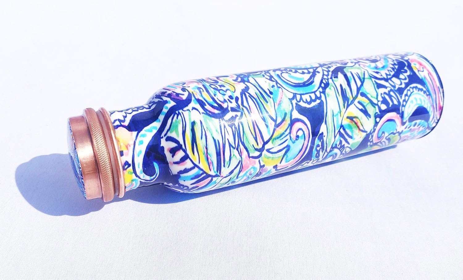 PRURA Botella de agua de cobre con estampado puro, a prueba de fugas, recipiente de cobre ayurvédico para deportes, gimnasio, aire libre, yoga,