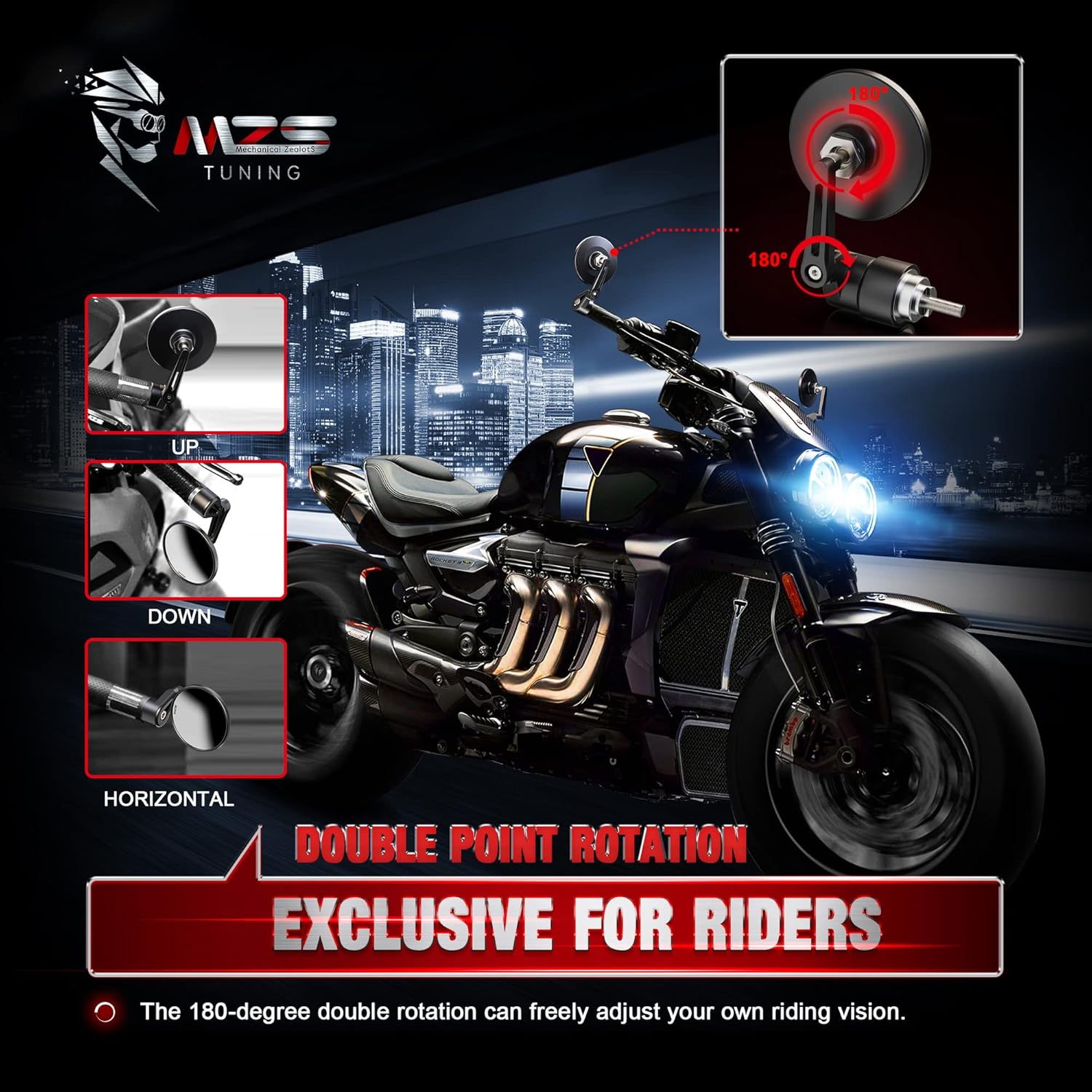 MZS Espejos de extremo de barra, espejos redondos para manillar de motocicleta, color negro, compatible con CB300F CB300R CB500F CB500X CB650F CB750