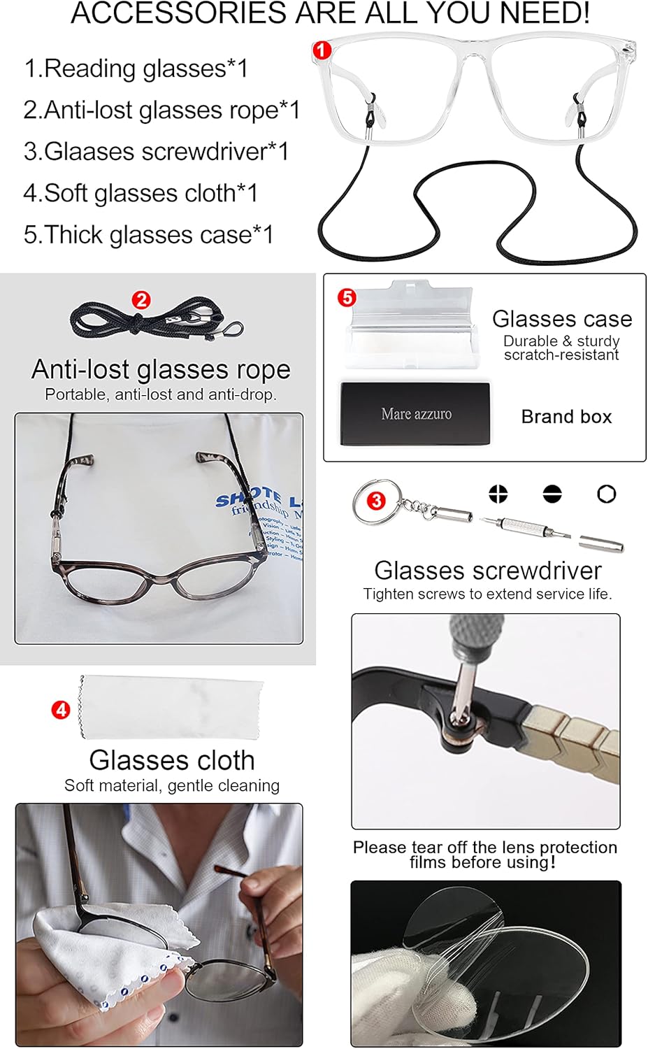 MARE AZZURO Gafas de lectura de gran tamaño para hombres de moda grandes lectores cuadrados 1.0 1.25 1.5 1.75 2.0 2.25 2.5 2.75 3.0 3.5 4.0 5.0 6.0