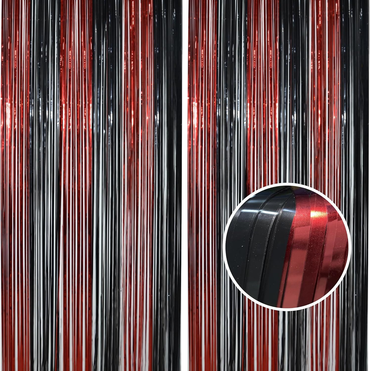 BRAVESHINE Cortinas de fondo de fotos de oropel  2 unidades de 3.2 x 8.2 pies, cortinas de flecos de papel de aluminio negro y rojo para Halloween,