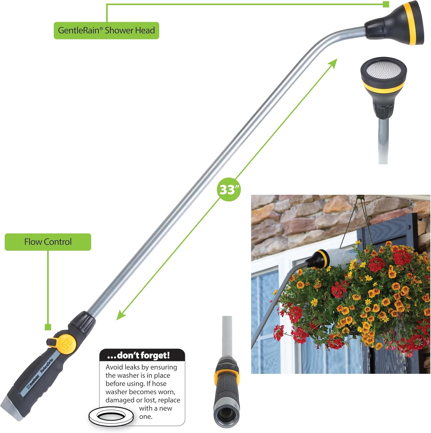 Melnor 65146AMZ RelaxGrip – Varita de riego para cabezal de ducha de 33 pulgadas con QuickConnects