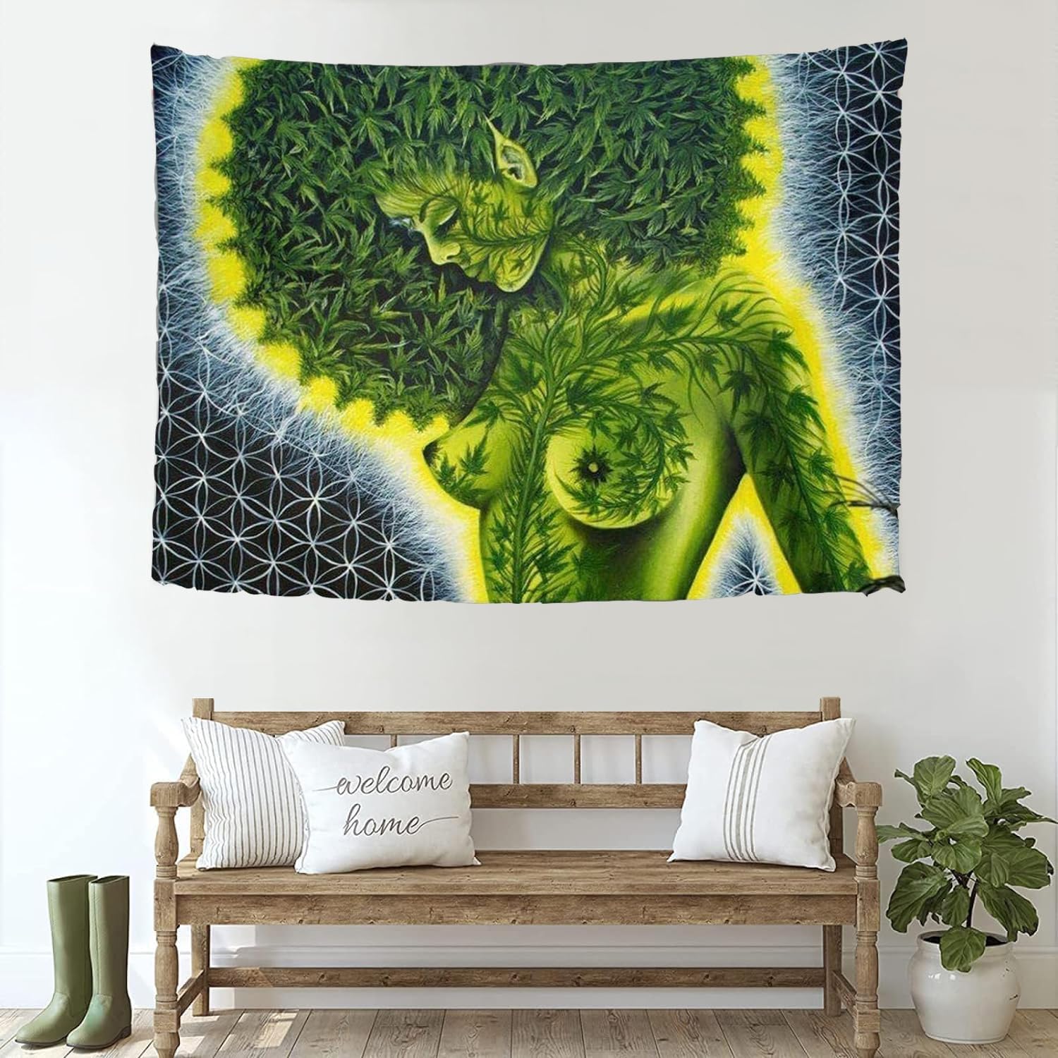 Brccee AC Tapiz de pared de belleza, hojas de marihuana verde, hippie, afroamericanas, para colgar en la pared, decoración del hogar, 60 x 80