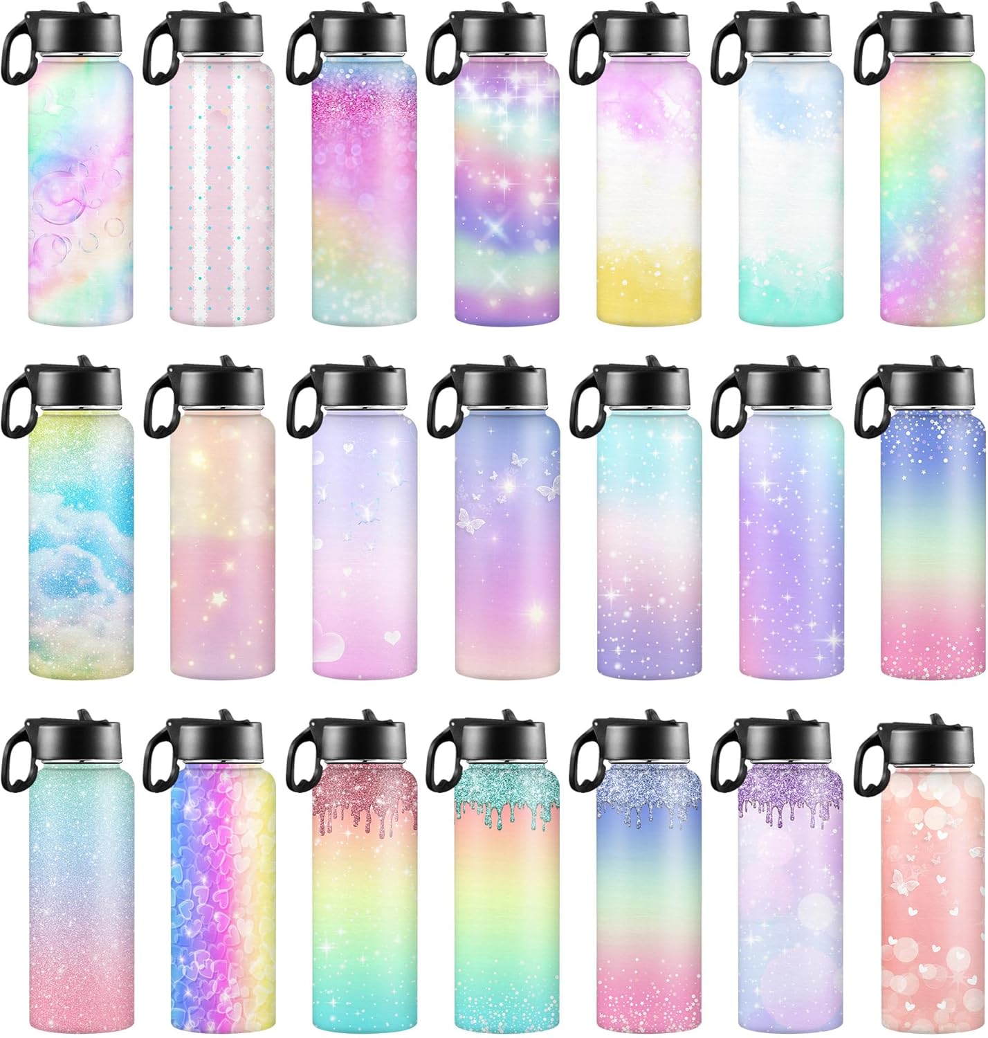 Botellas de agua personalizadas de acero inoxidable con tapa de pajilla, botella de agua de color degradado personalizada con taza de nombre para