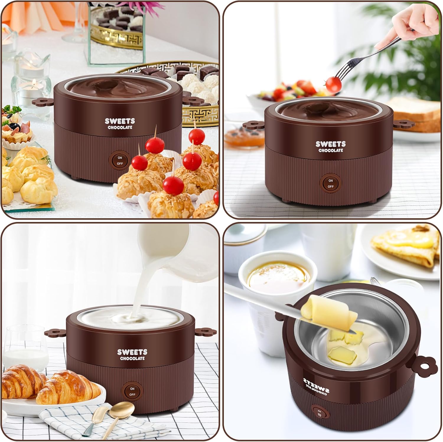 MINI – Juego de fondue para fundir chocolate eléctrico de 8.79 onzas, bonita fuente de fondue de chocolate, máquina calentadora para chocolate con