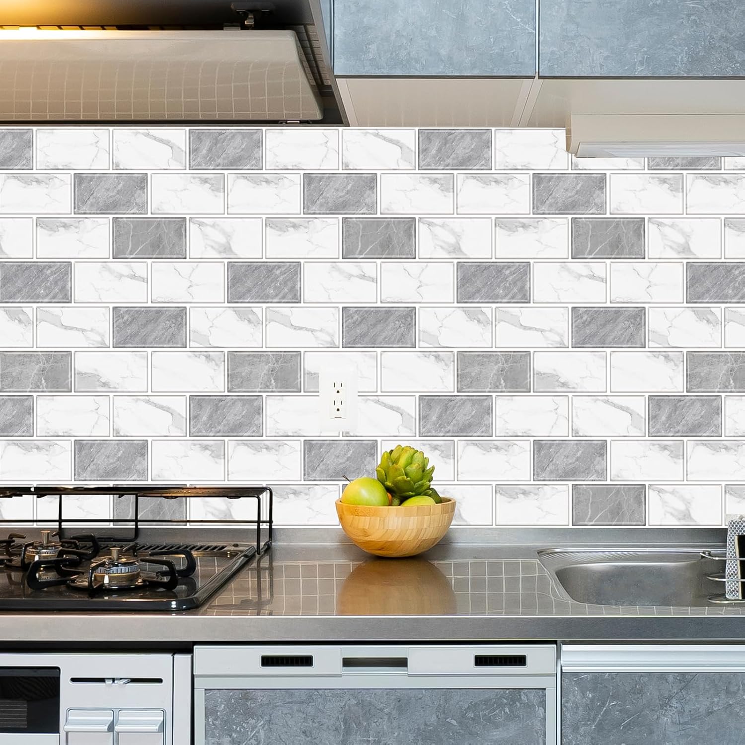 URCOLOR Azulejo de 10 hojas para despegar y pegar en muro de cocina, salpicaduras traseras de 12 x 12 pulgadas para baño, aspecto de mármol gris y