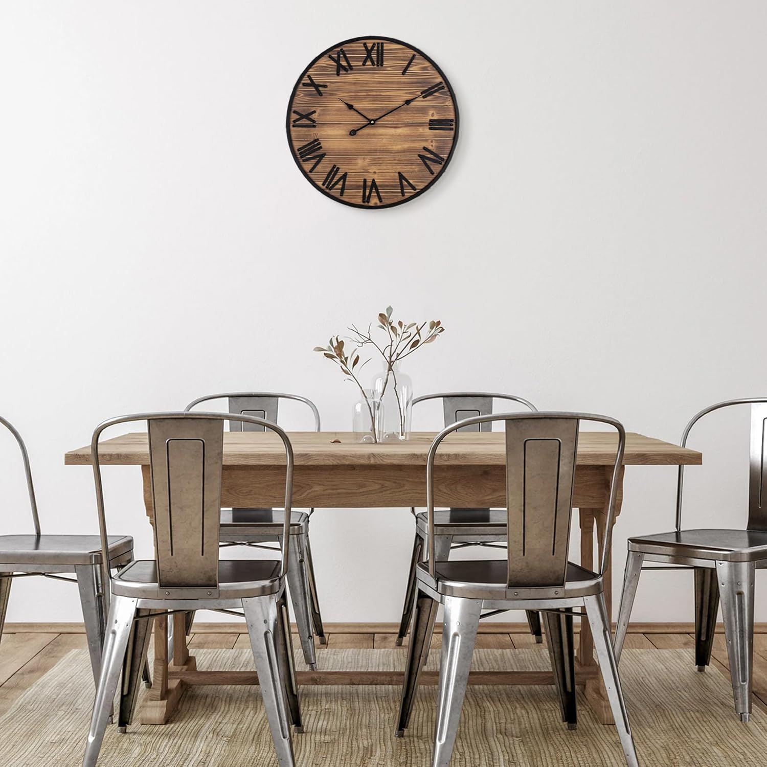 Reloj de pared grande de 24 pulgadas, relojes de pared de granja con pilas, decoración de pared rústica con marco de metal, reloj de pared
