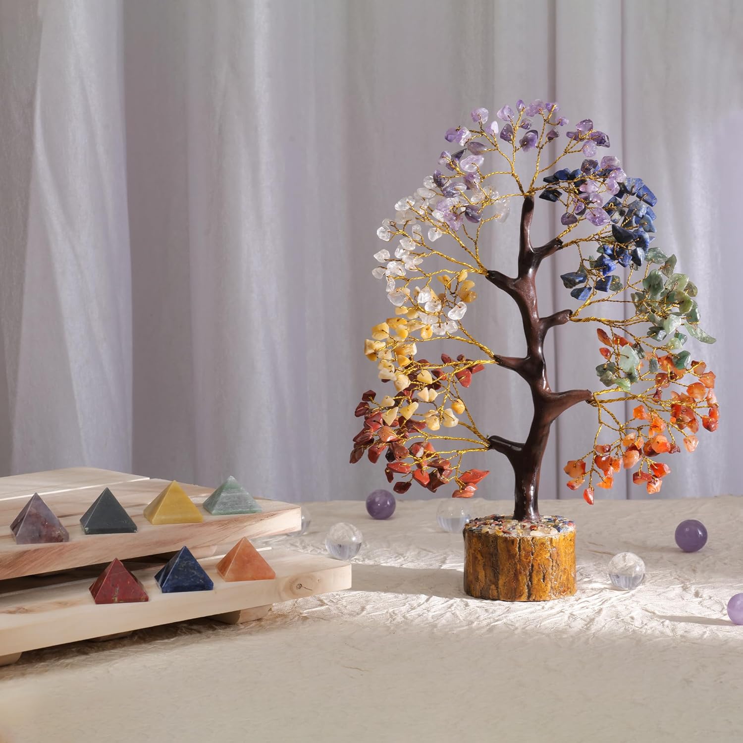 FASHIONZAADI Árbol bonsái  Árbol de los 7 chakras  Árbol de la vida de chakras  Regalos de chakras  Decoración de oficina  Árbol de cristal  Árbol