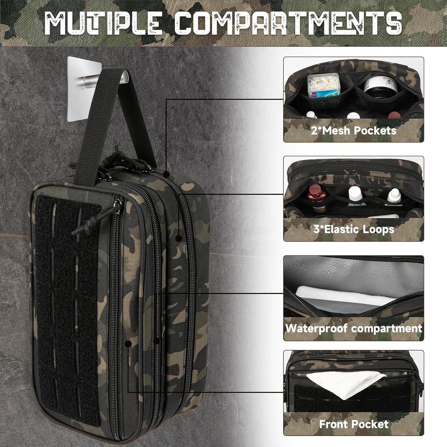 QT&QY Neceser táctico para hombre, bolsa de higiene EDC herramienta militar Molle bolsas pequeñas Dopp Kit de afeitado para hombre Bolsas de ducha
