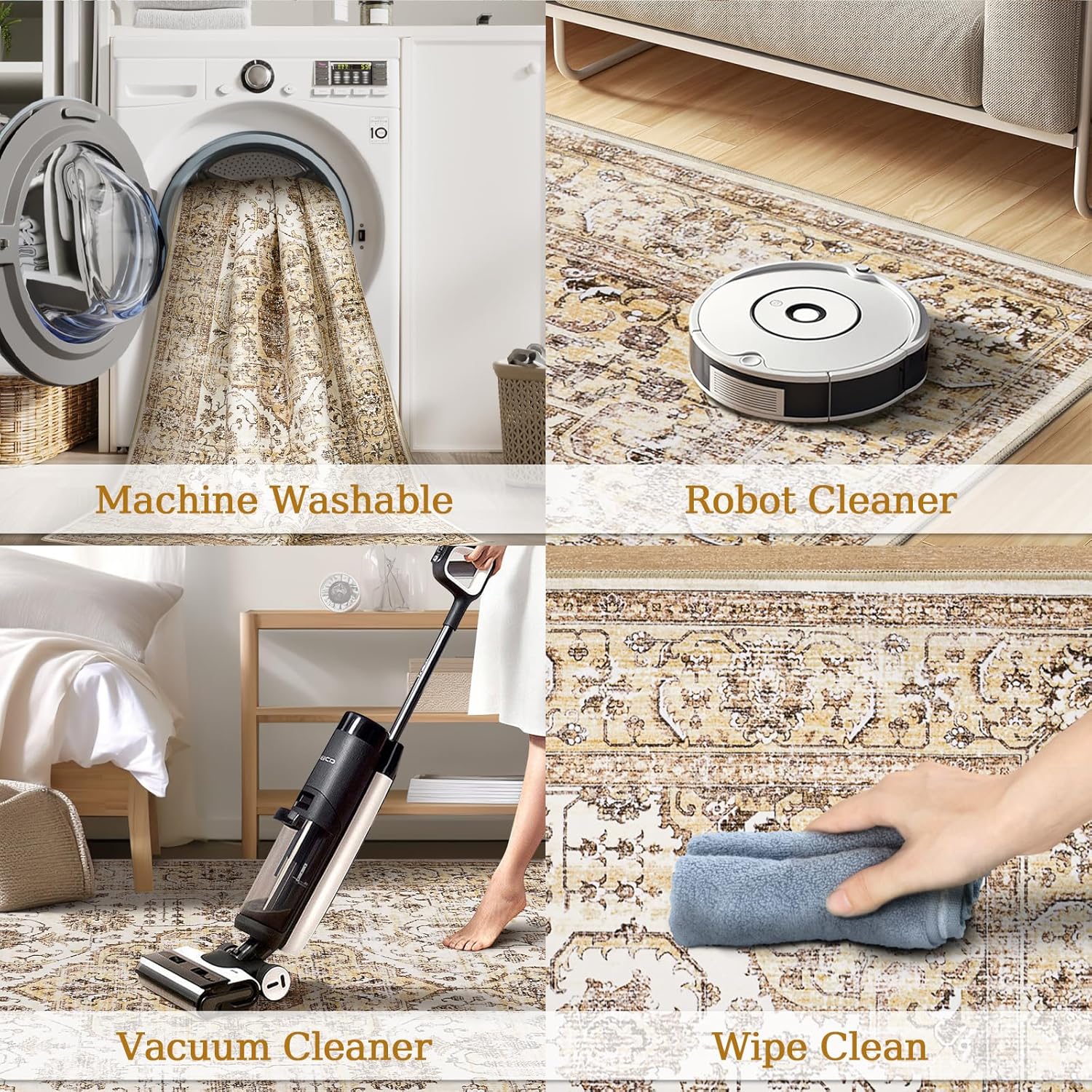 Roxstand Alfombras lavables de 5 x 7 pies para sala de estar, resistente a las manchas, para dormitorio, cocina, con parte trasera antideslizante,