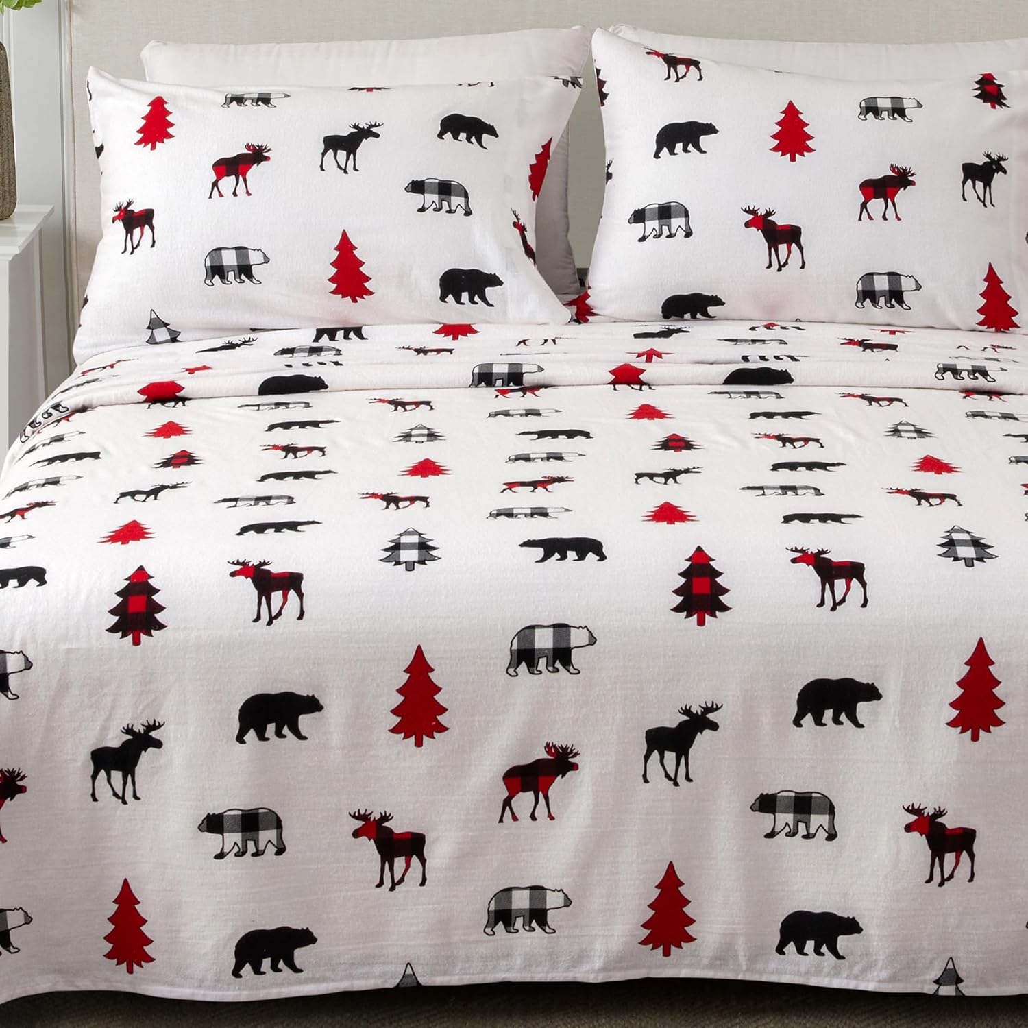 Great Bay Home Juego de sábanas de franela de algodón turco 100 % con estampado navideño extrasuaves, cálidas y cómodas para el invierno colección