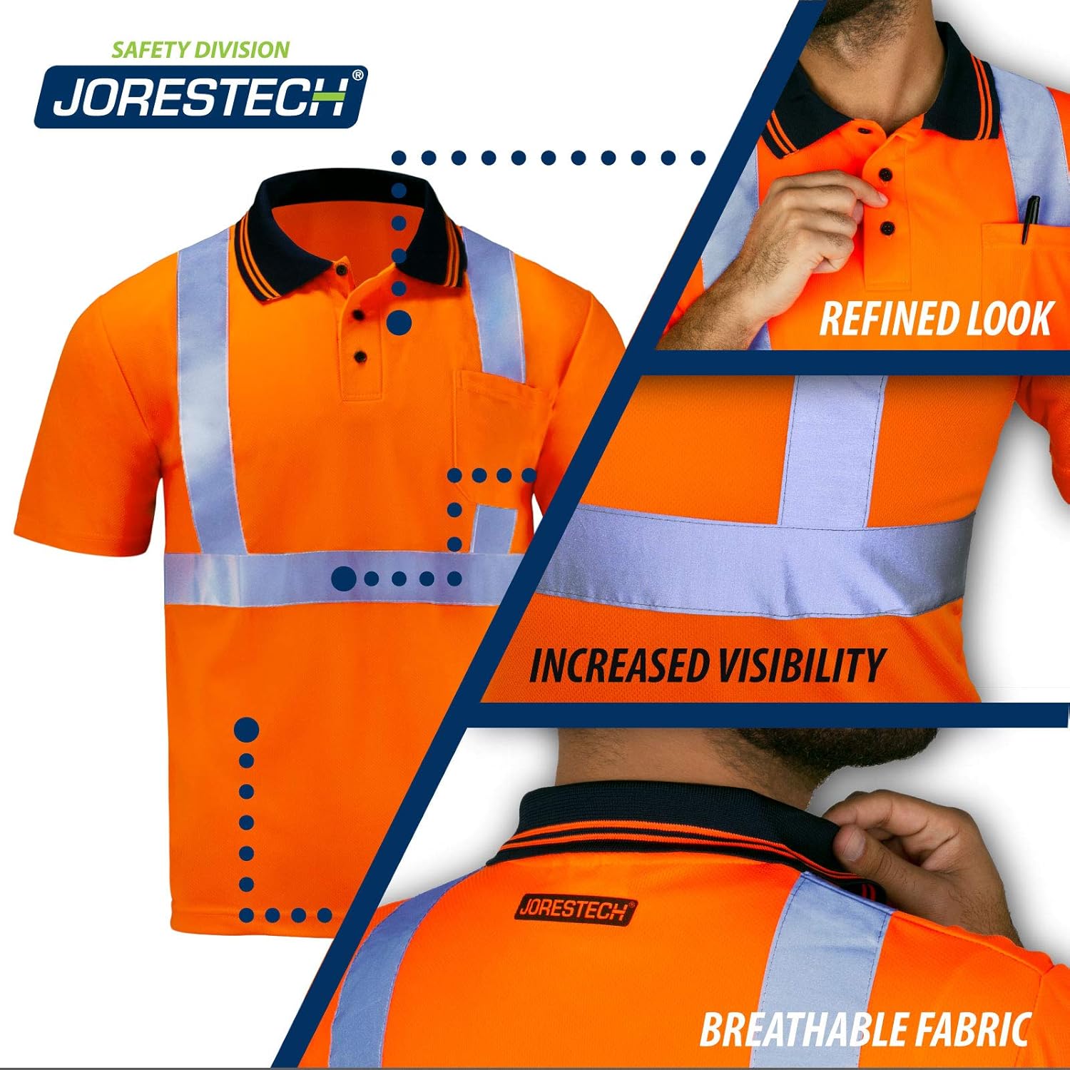 JORESTECH Polo de seguridad reflectante de alta visibilidad de manga corta compatible con ANSIISEA