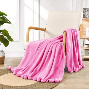 BYTIDE Manta con pompones para sofá, manta de franela de vellón con borlas de flecos de pompones, manta de felpa, esponjosa, acogedora, cálida, BYTIDE Manta con pompones para sofá, manta de franela de vellón con borlas de flecos de pompones, manta de felpa, esponjosa, acogedora, cálida,