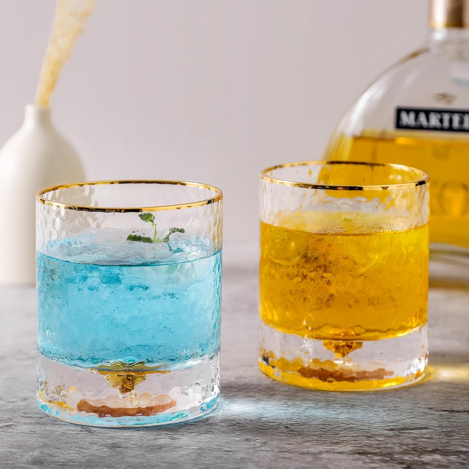 Lysenn Vasos de whisky para hombre, vidrio antiguo con copos dorados para beber, vidrio de bourbon soplado a mano para hombres, 10 onzas líquidas,