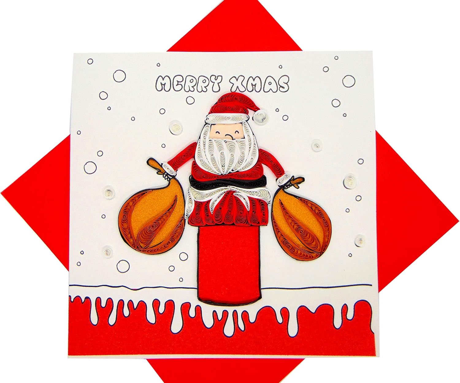 Tarjeta de Navidad Quilling Colección 3D  Tarjeta de felicitación única dedicada hecha a mano, diseño para todas las ocasiones (Santa Claus Climbing