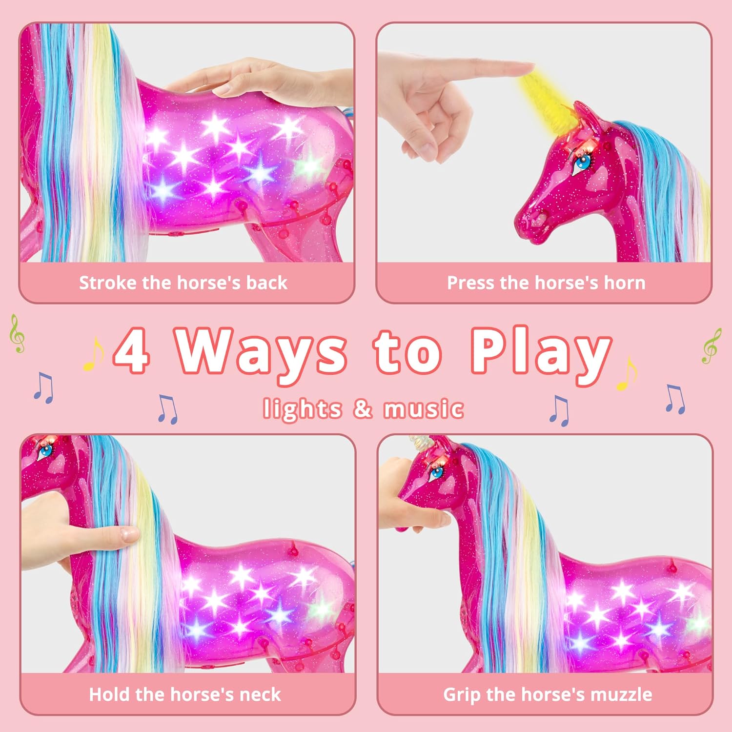 BETTINA My Dream – Juego de muñecas de unicornio y princesa, juguetes de unicornio de tamaño grande con luces mágicas de arco iris y sonidos de