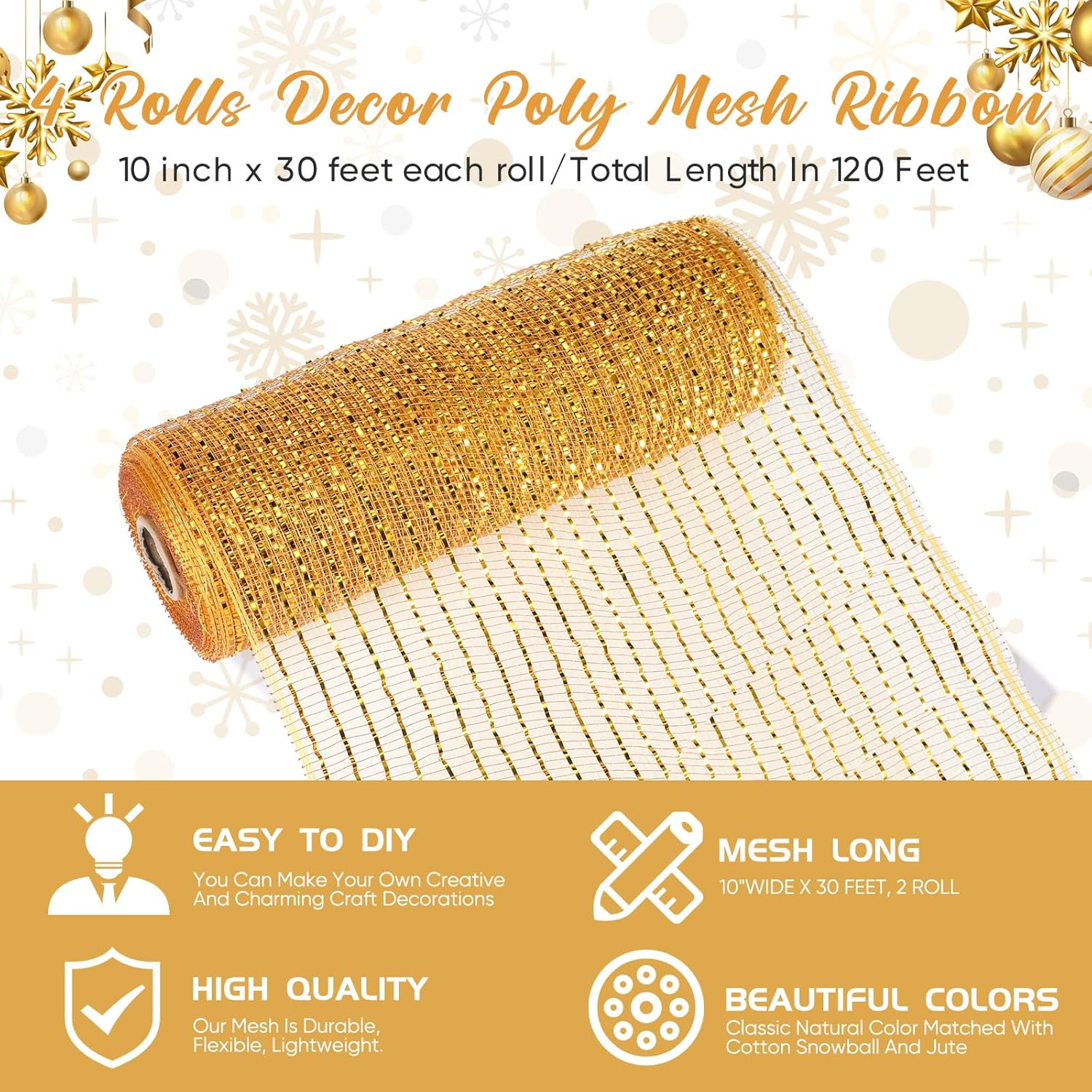 4 rollos de malla decorativa de Pascua del día de San Patricio, 40 yardas, cinta de malla metálica con tallos de felpilla y lazos transparentes para