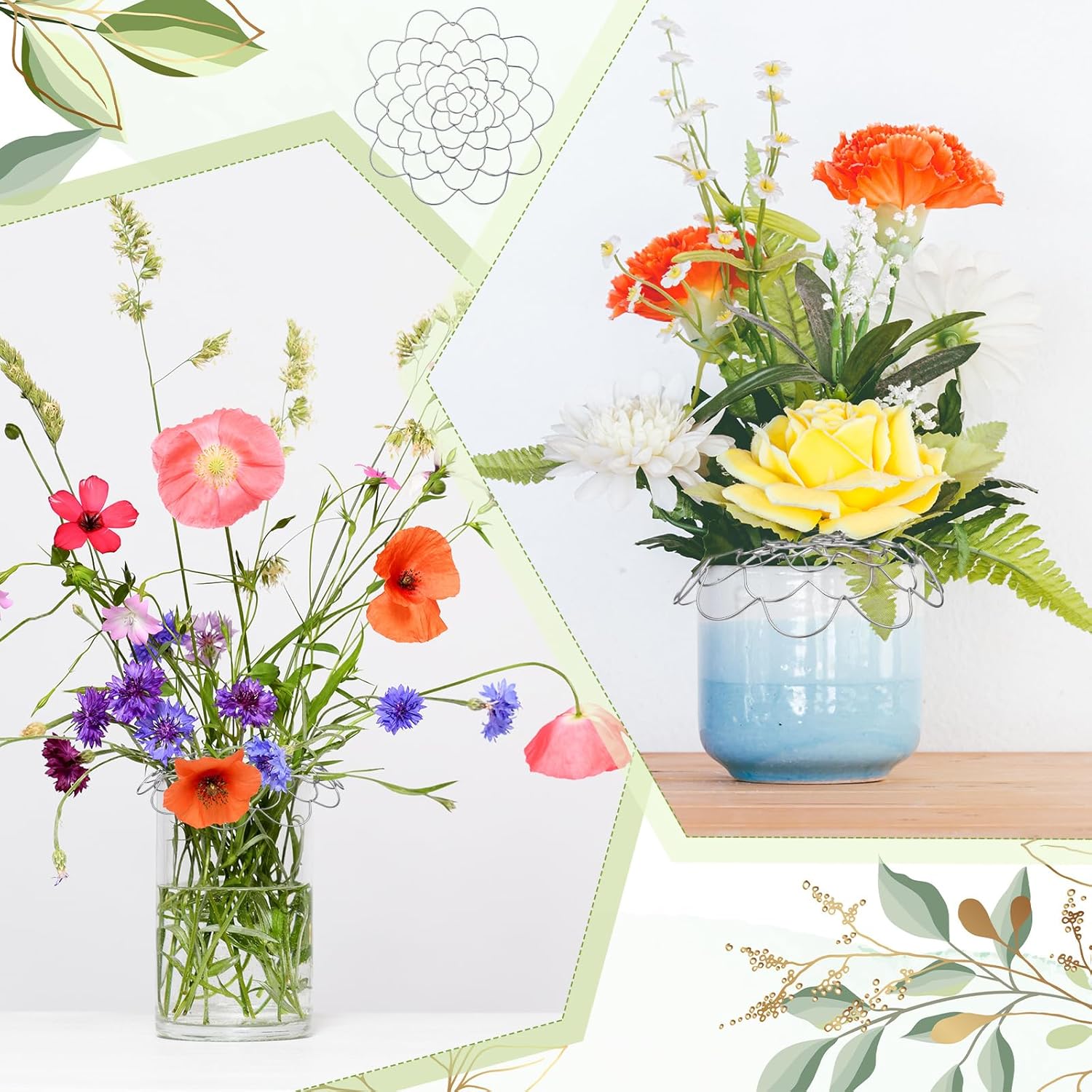 Ziliny 6 piezas de soporte para arreglos florales de alambre de rana de flores, herramienta de arreglo de flores, tapa de inserción de flores de