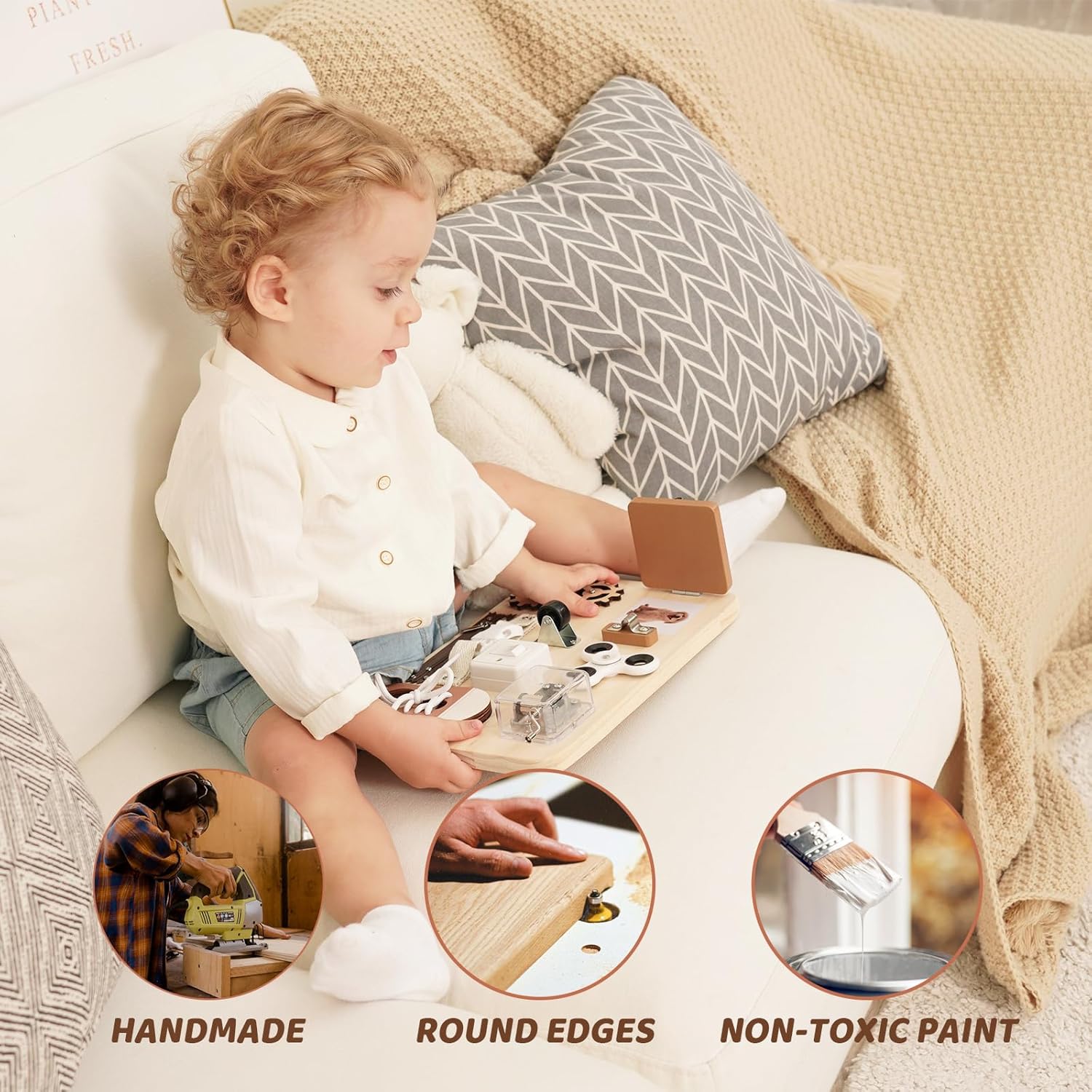 Tablero de actividades para niños pequeños – Juguetes Montessori para 1, 2, 3, 4 años de edad, juguetes sensoriales de madera para niños autistas,