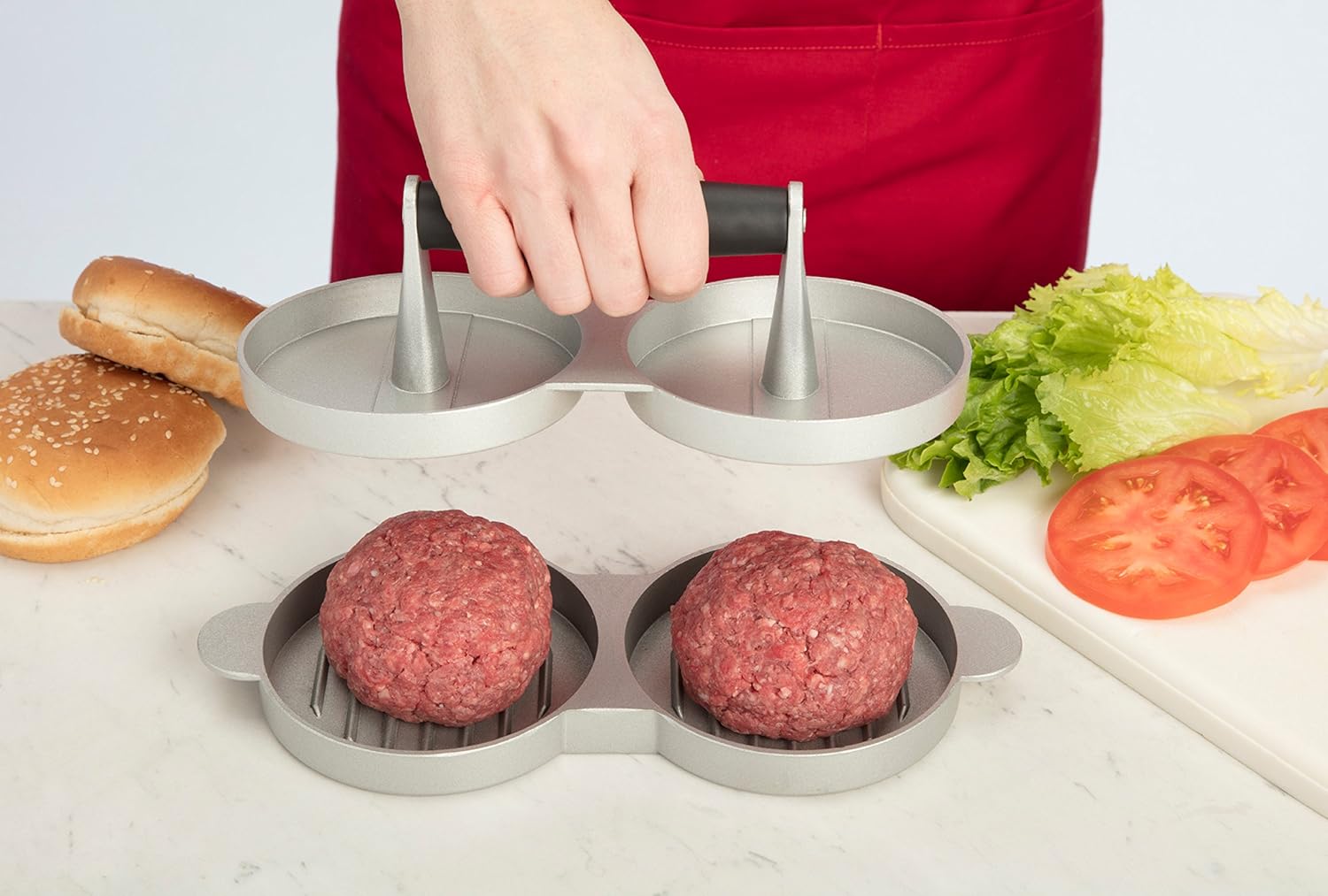 Cuisinart CSBP-100 – Prensa para hamburguesas (3 en 1), prensa doble torta