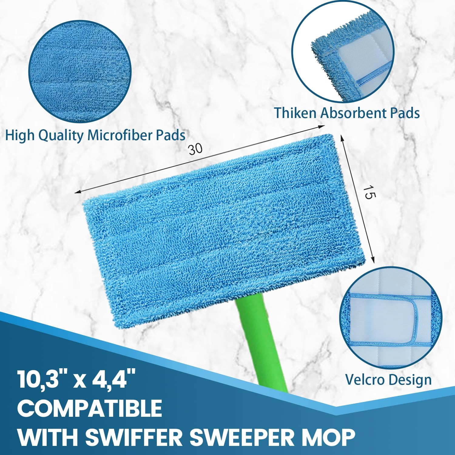 3 almohadillas de fregona reutilizables para barredora Swiffer y almohadillas de microfibra de repuesto para trapeador plano de 10 a 12 pulgadas
