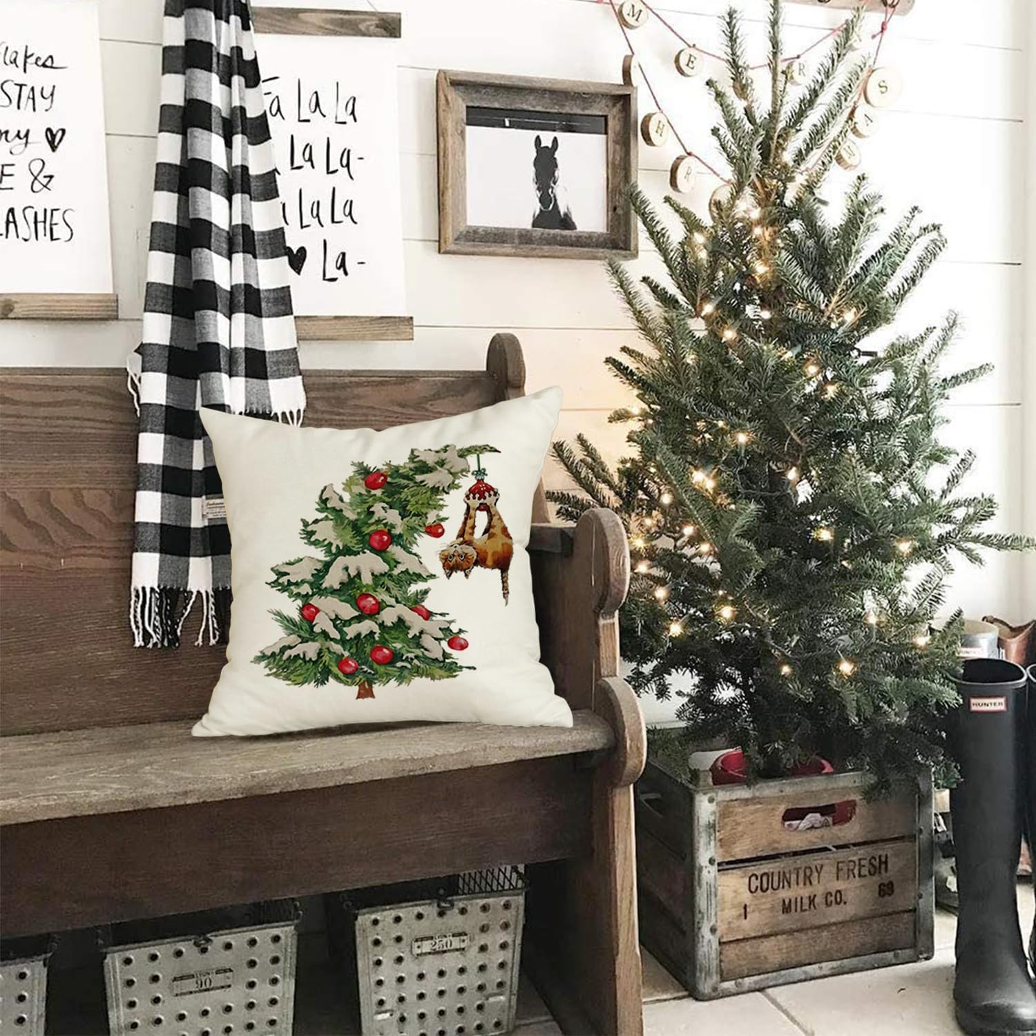 RABUSOFA Fundas de almohada de Navidad de 18 x 18 pulgadas, decoraciones de árbol de Navidad, fundas de almohada decorativas, fundas de cojín de