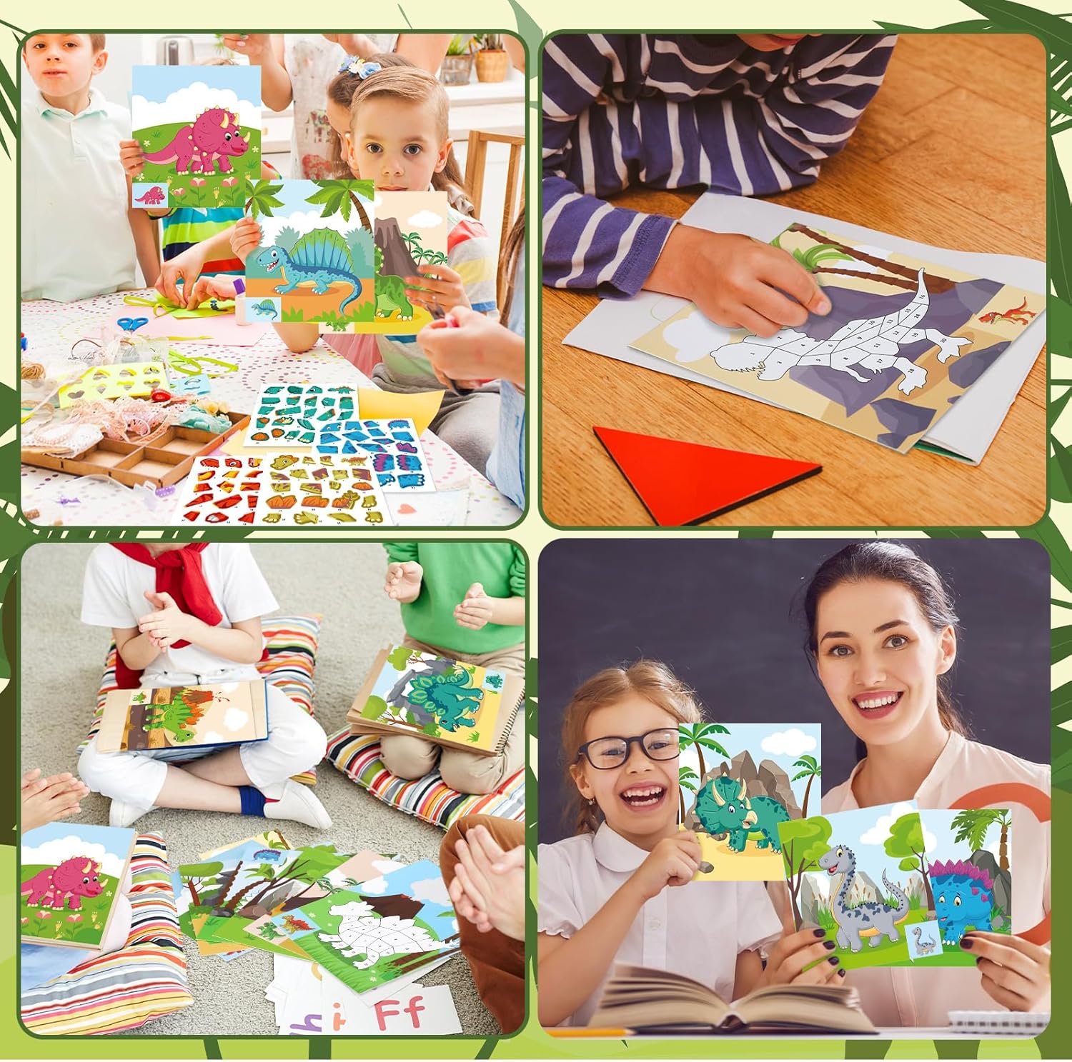 Gueevin Juego de 48 calcomanías de dinosaurios para niños, haz tus propias calcomanías de dinosaurios de 4 a 8 años, libros de pintura de