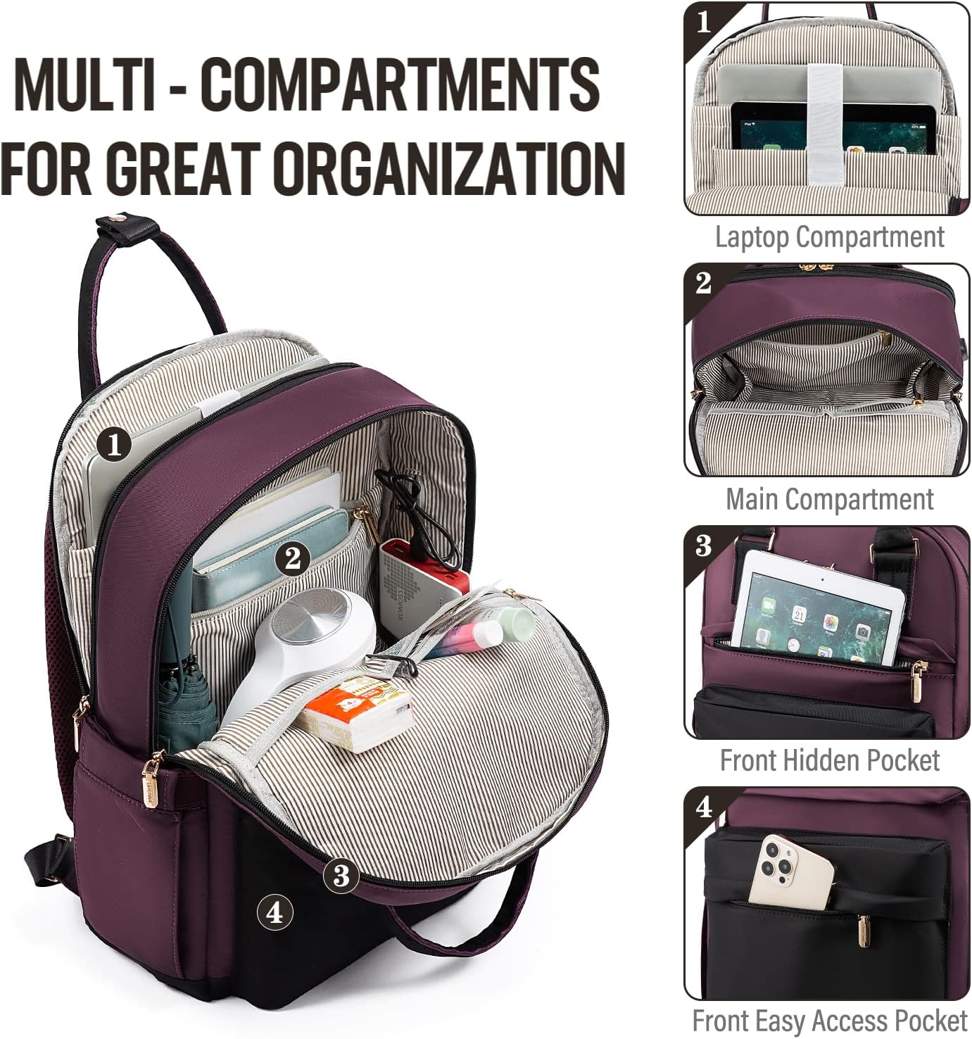 LOVEVOOK Mochila para computadora portátil para mujeres y niñas, mochila impermeable de 15.6 pulgadas, mochila para computadora para estudiantes,