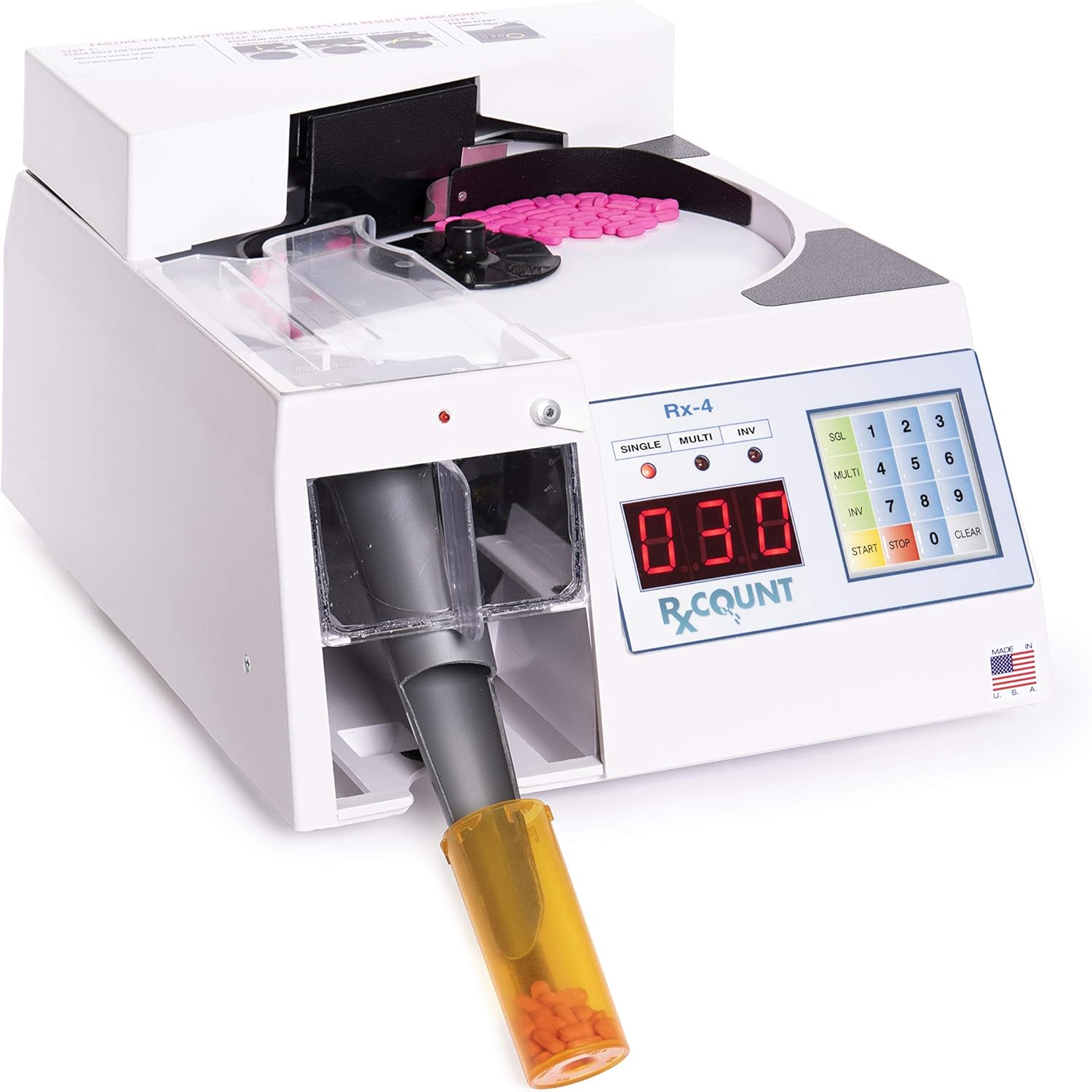 Rx-4 Máquina automática de conteo de píldoras – Contador farmacéutico de mesa digital compacto para farmacias, médicos y veterinarios.
