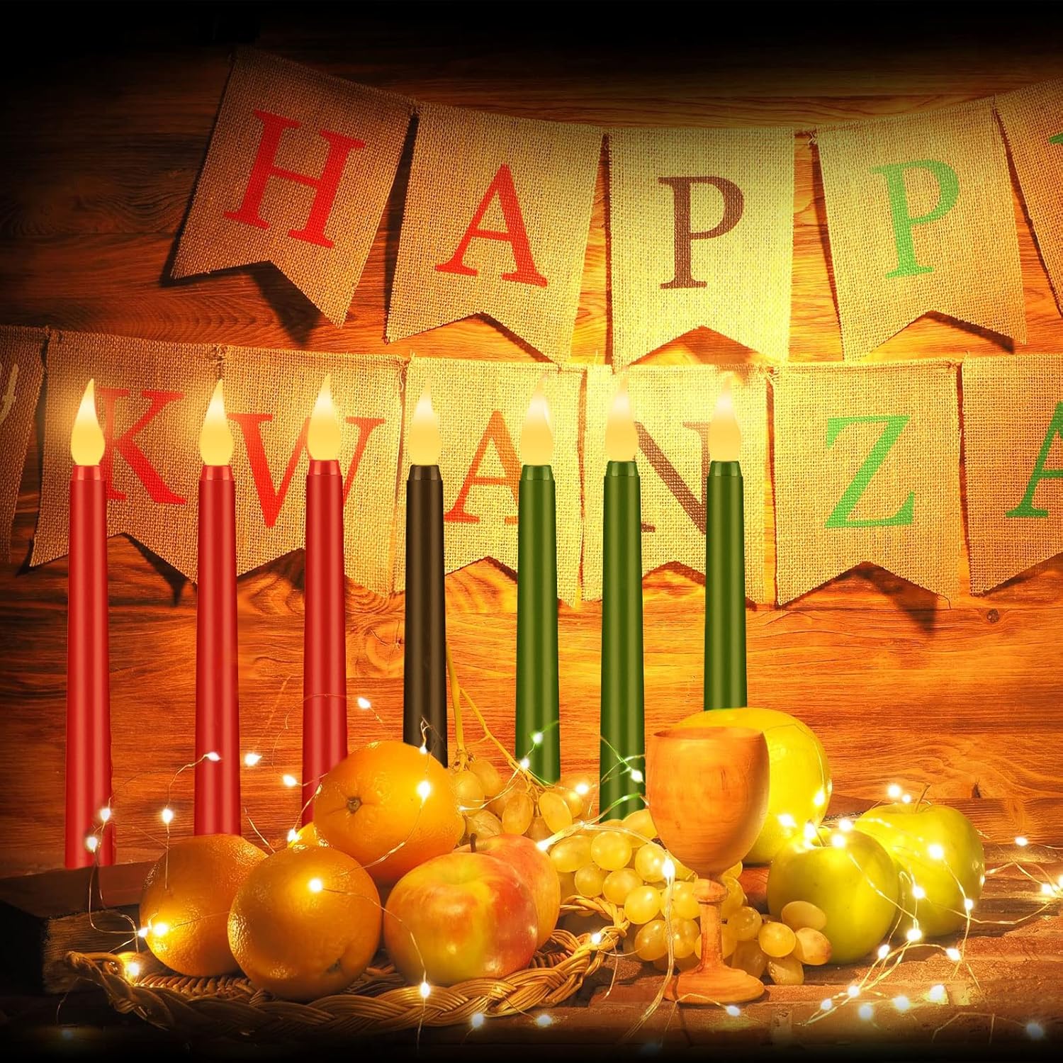 7 velas LED Kwanzaa Mishumaa Saba verde, rojo y negro, velas cónicas para decoración de iglesia