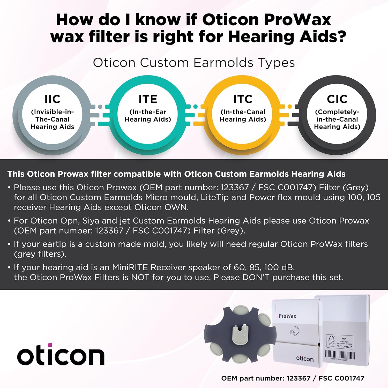 Oticon ProWax – Protectores de cera de filtro, repuesto OEM para suministros de audífonos Earmolds Oticon, accesorios originales de moldes