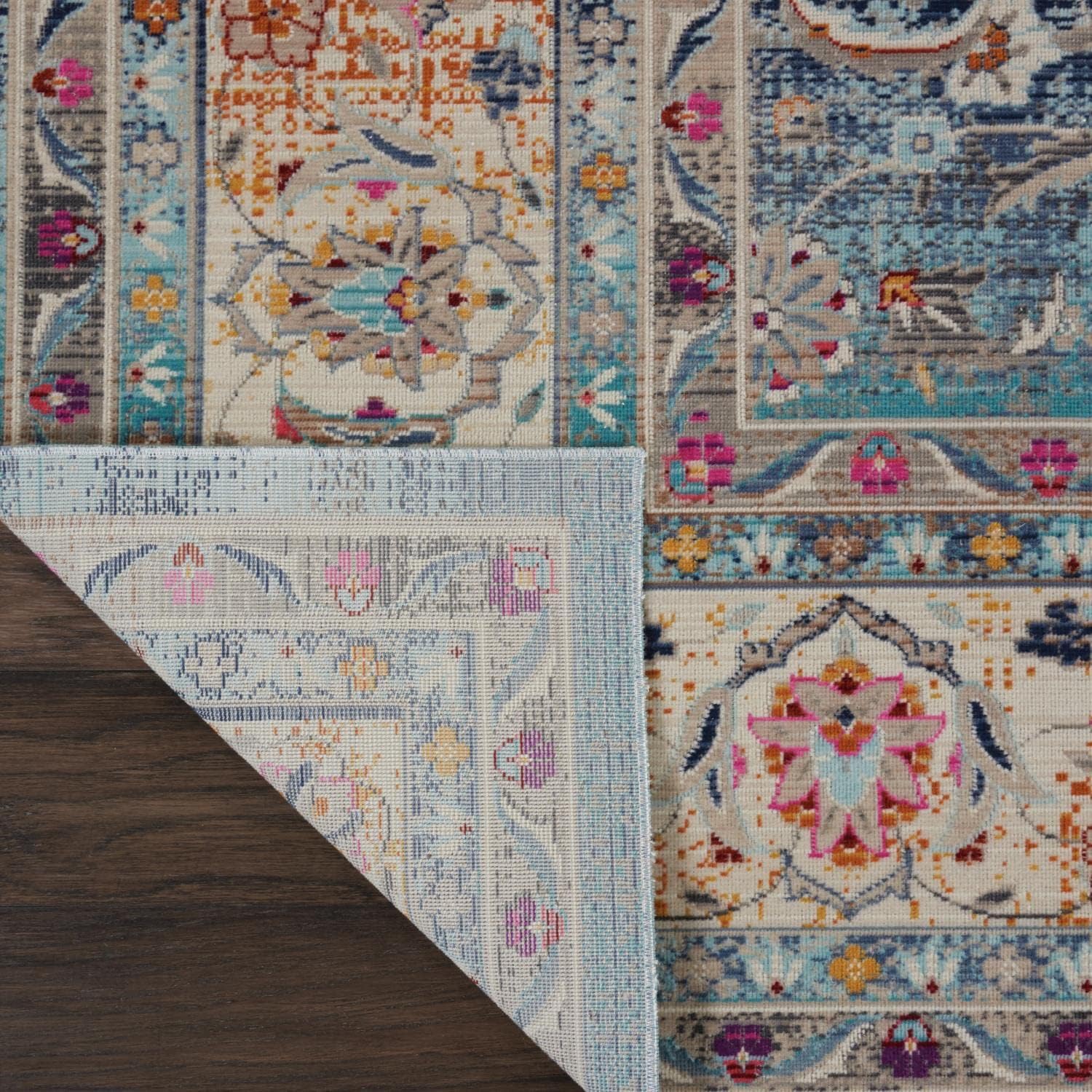 Nourison Vintage Kashan – Alfombra tradicional azul de 7 pies 10 pulgadas x 9 pies 10 pulgadas, fácil de limpiar, no se desprende, para dormitorio,